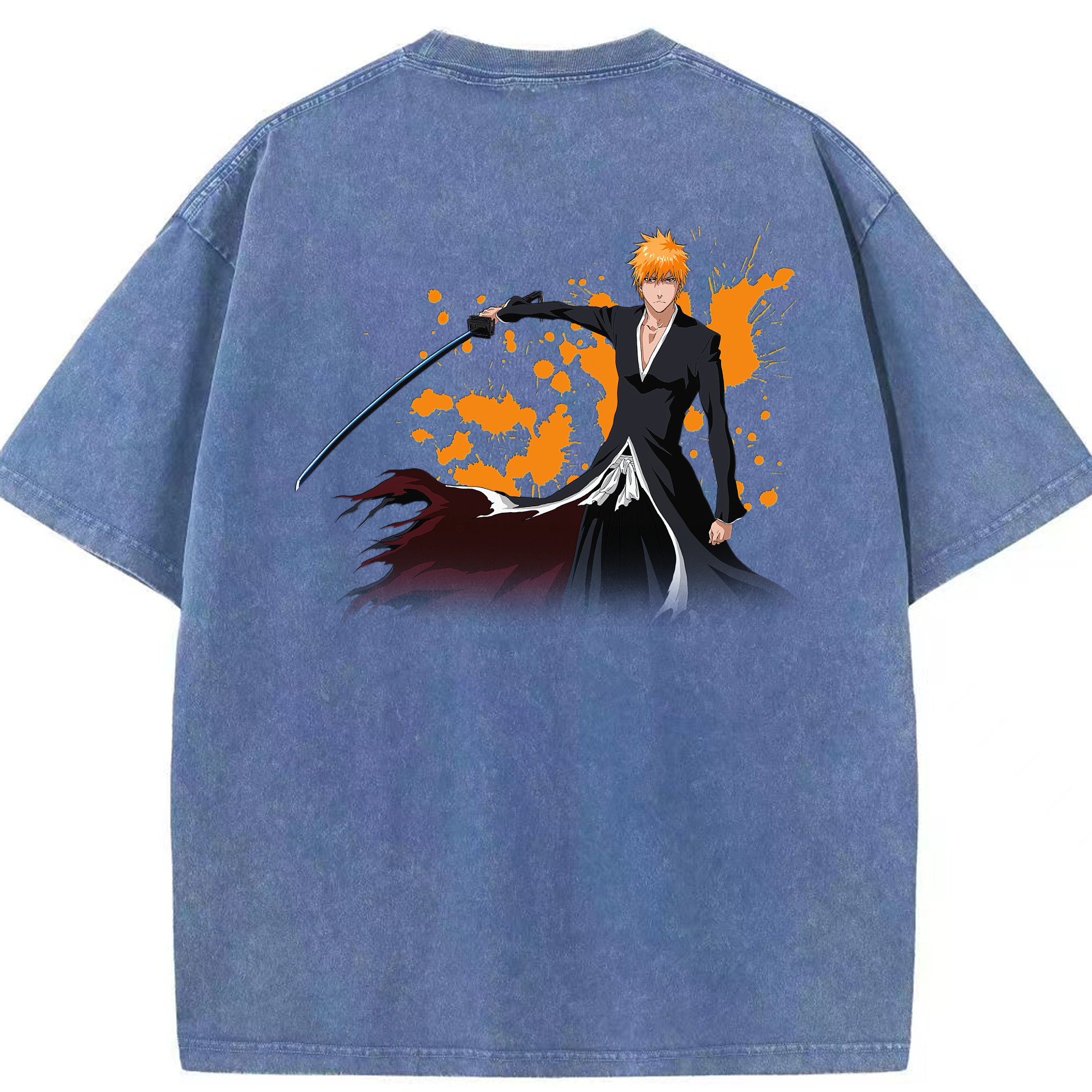 （画像用） ブリーチ 黒崎一護（くろさき いちご）BLEACH Kurosaki Ichigo 綿100% ヴィンテージ風 半袖Tシャツ（背面プリント）