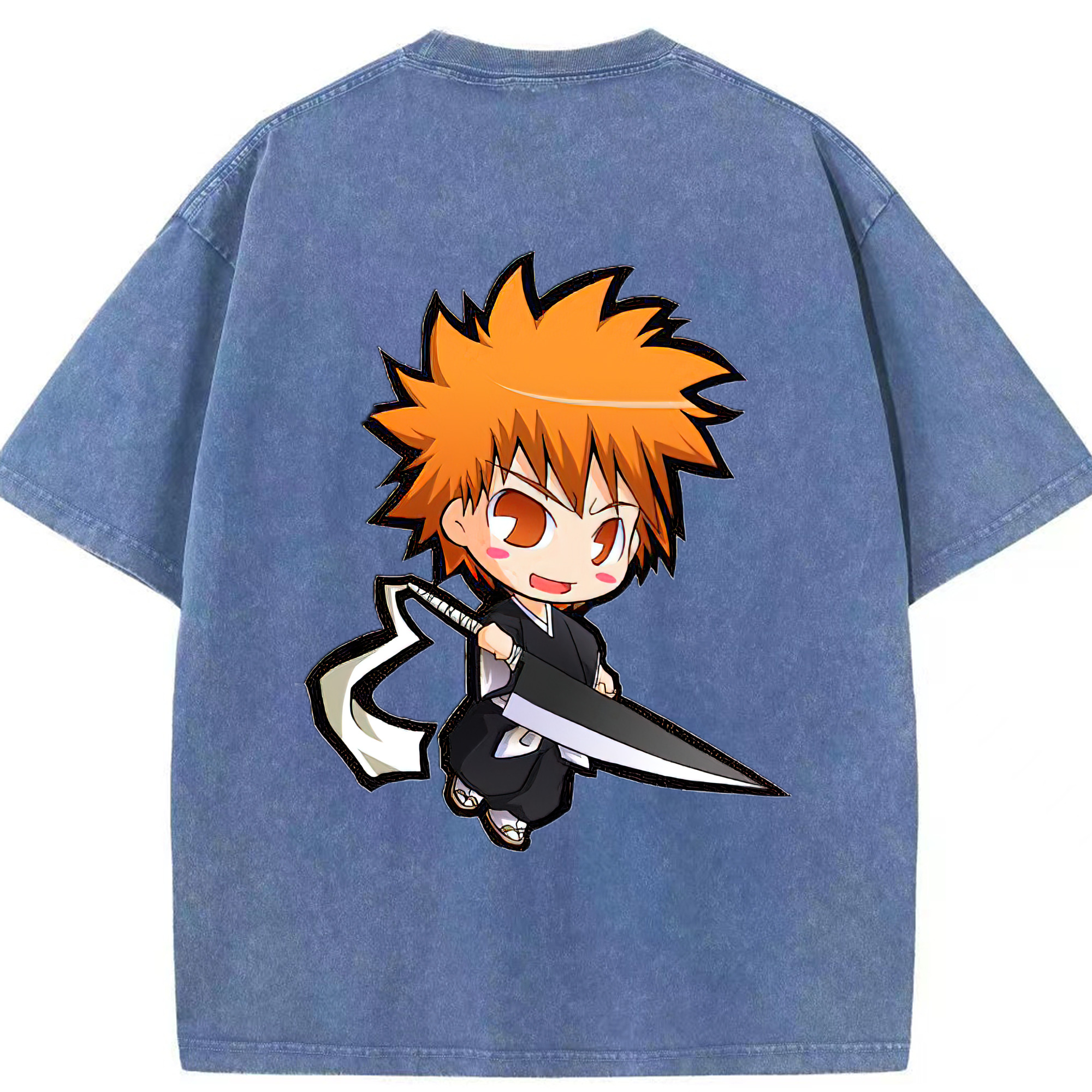 （画像用） ブリーチ 黒崎一護（くろさき いちご）BLEACH Kurosaki Ichigo 綿100% ヴィンテージ風 半袖Tシャツ（背面プリント）