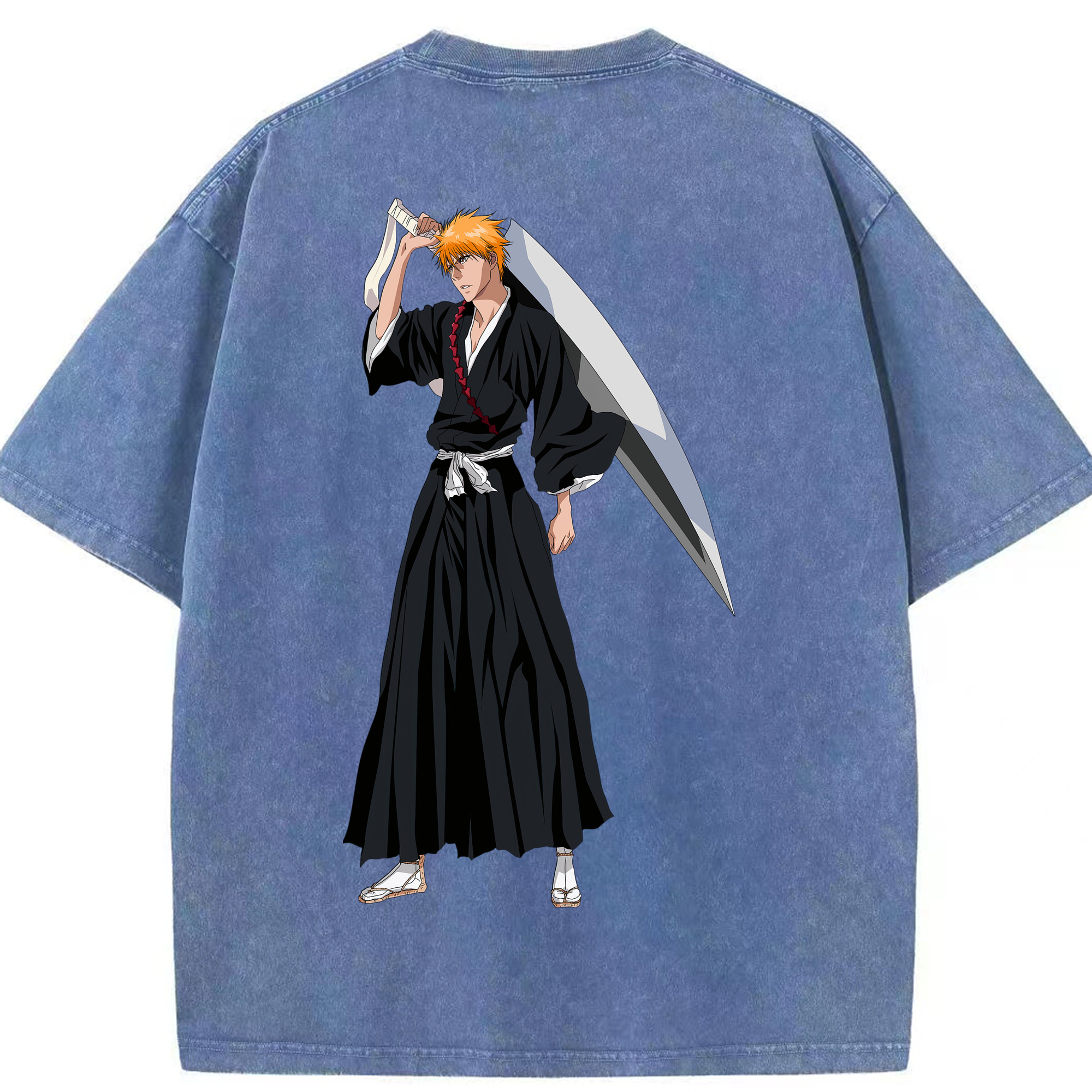 （画像用） ブリーチ 黒崎一護（くろさき いちご）BLEACH Kurosaki Ichigo 綿100% ヴィンテージ風 半袖Tシャツ（背面プリント）
