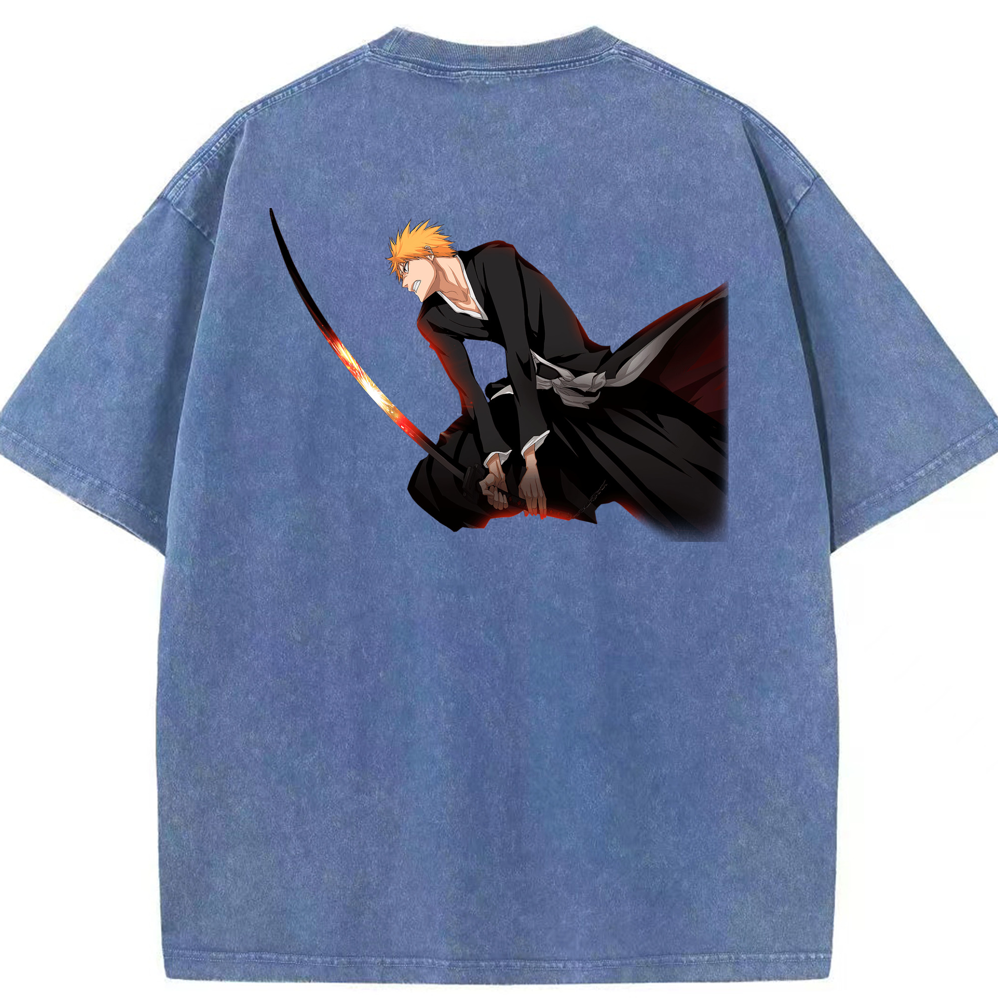 （画像用） ブリーチ 黒崎一護（くろさき いちご）BLEACH Kurosaki Ichigo 綿100% ヴィンテージ風 半袖Tシャツ（背面プリント）