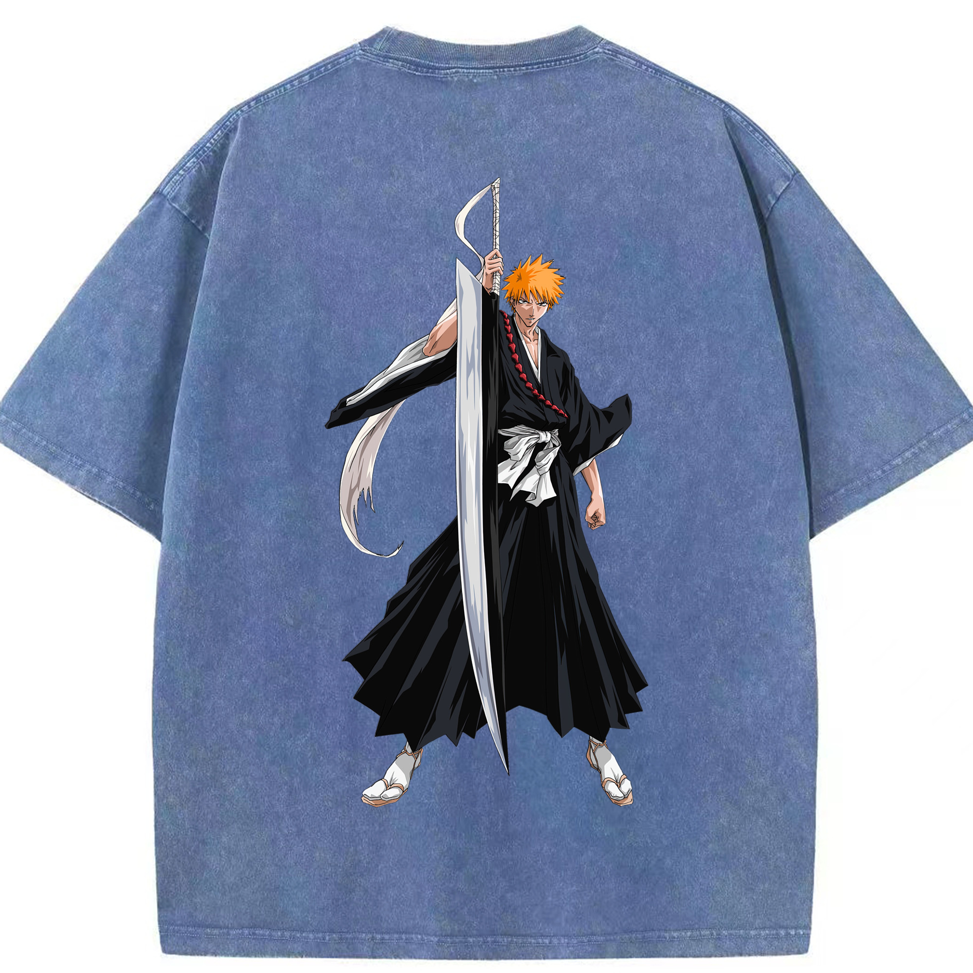 （画像用） ブリーチ 黒崎一護（くろさき いちご）BLEACH Kurosaki Ichigo 綿100% ヴィンテージ風 半袖Tシャツ（背面プリント）