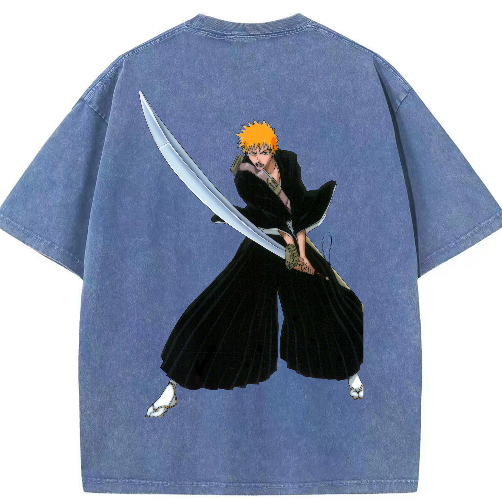 （画像用） ブリーチ 黒崎一護（くろさき いちご）BLEACH Kurosaki Ichigo 綿100% ヴィンテージ風 半袖Tシャツ（背面プリント）
