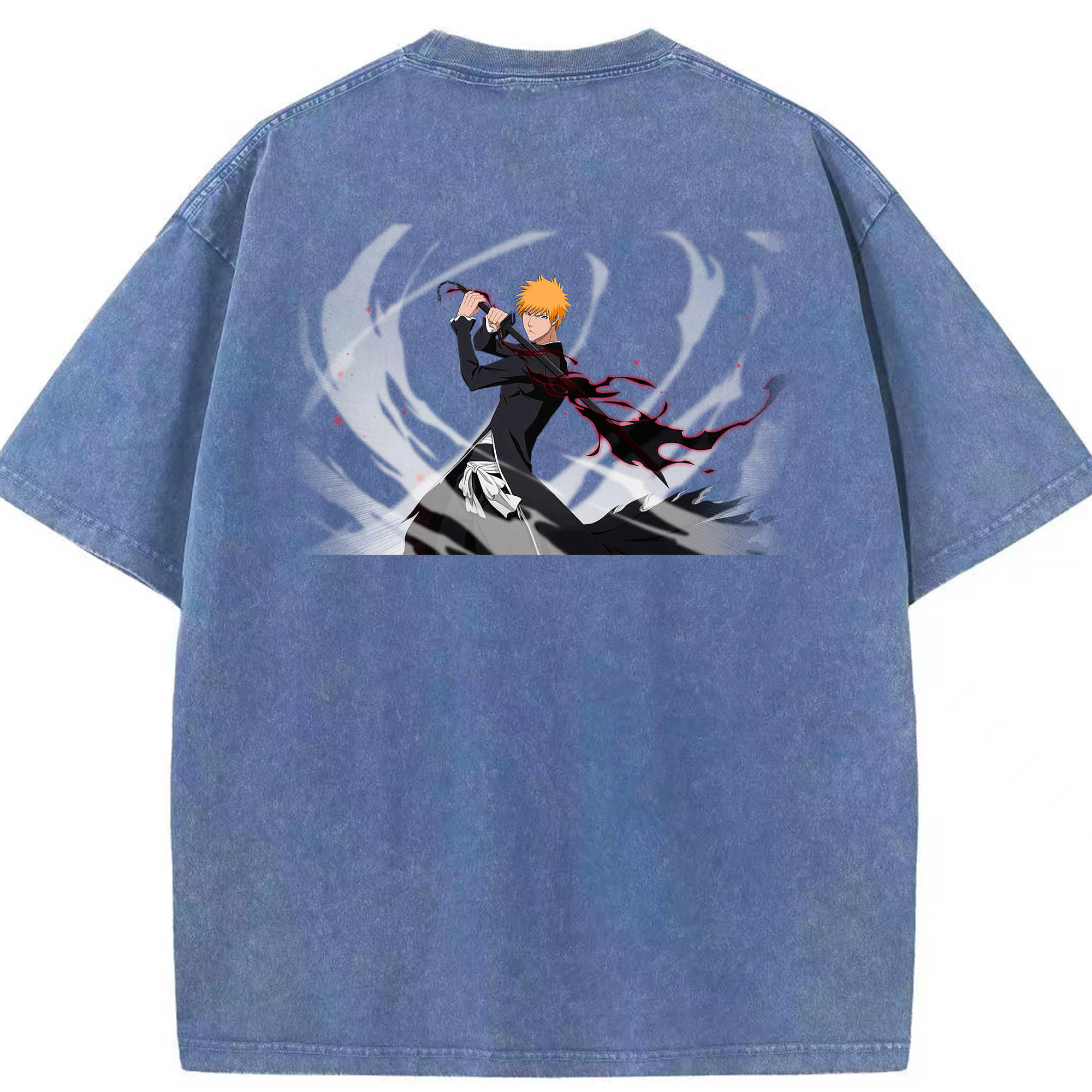 （画像用） ブリーチ 黒崎一護（くろさき いちご）BLEACH Kurosaki Ichigo 綿100% ヴィンテージ風 半袖Tシャツ（背面プリント）