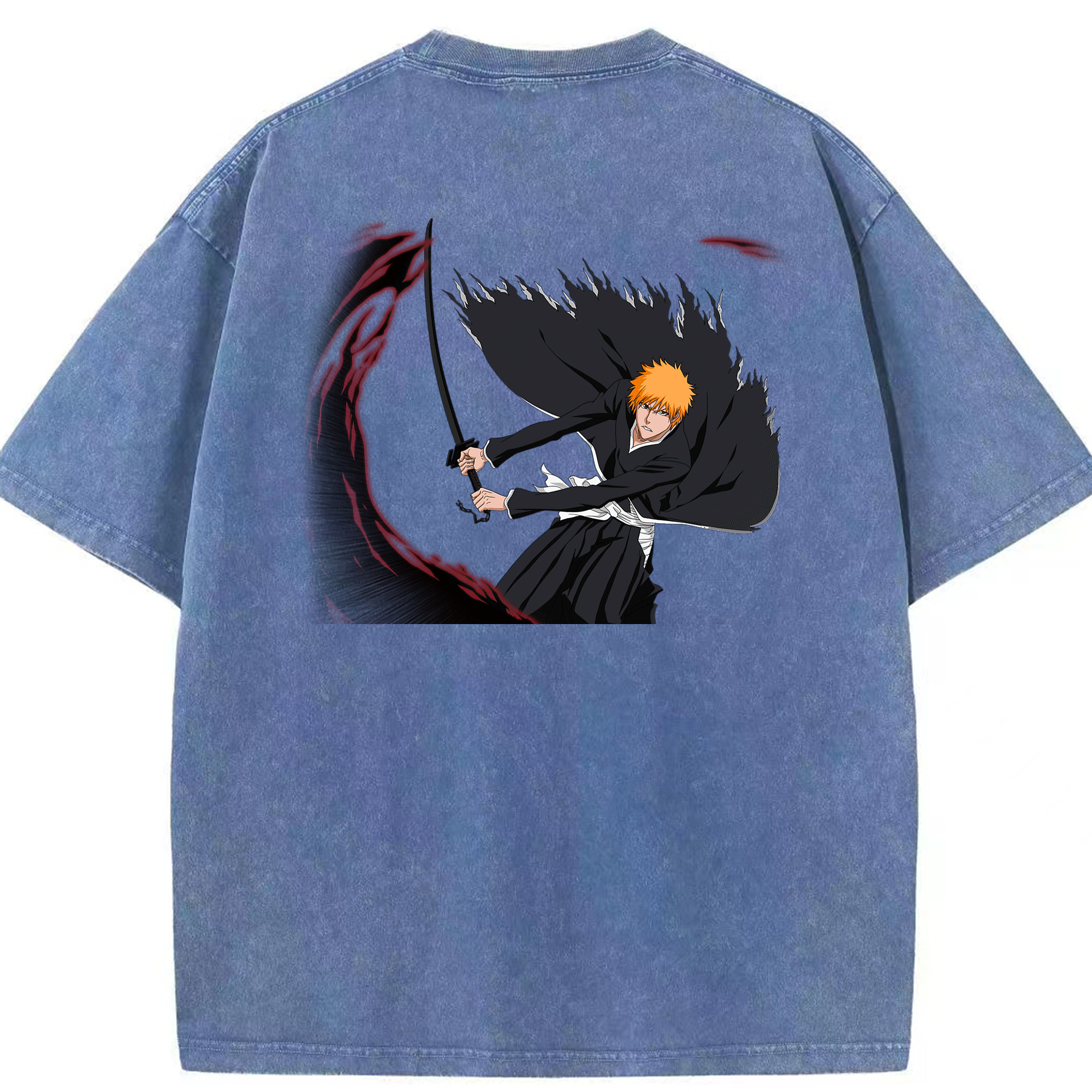 （画像用） ブリーチ 黒崎一護（くろさき いちご）BLEACH Kurosaki Ichigo 綿100% ヴィンテージ風 半袖Tシャツ（背面プリント）
