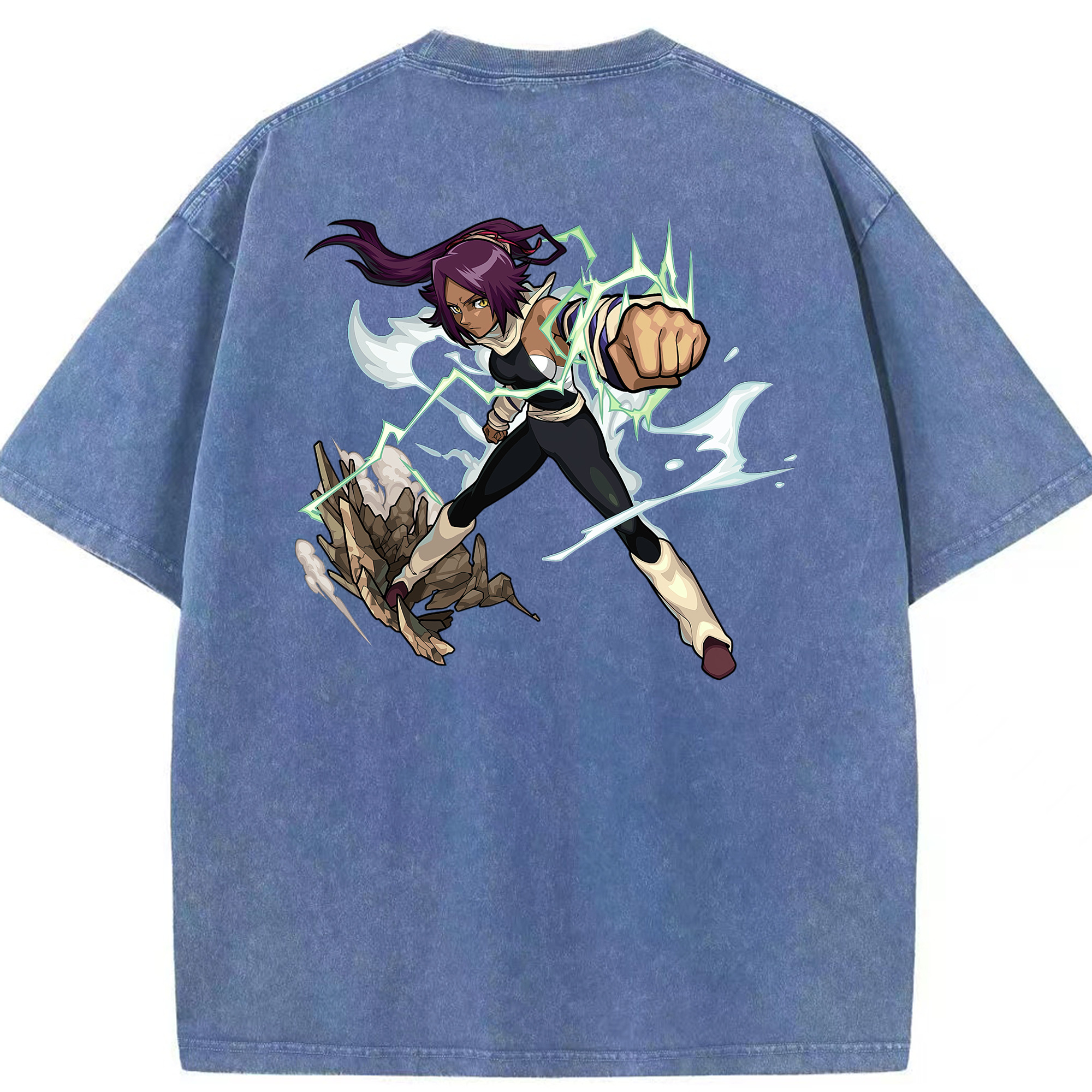 （画像用） ブリーチ 四楓院 夜一（しほういん よるいち） BLEACH Shihouin Yoruichi 綿100% ヴィンテージ風 半袖Tシャツ（背面プリント）