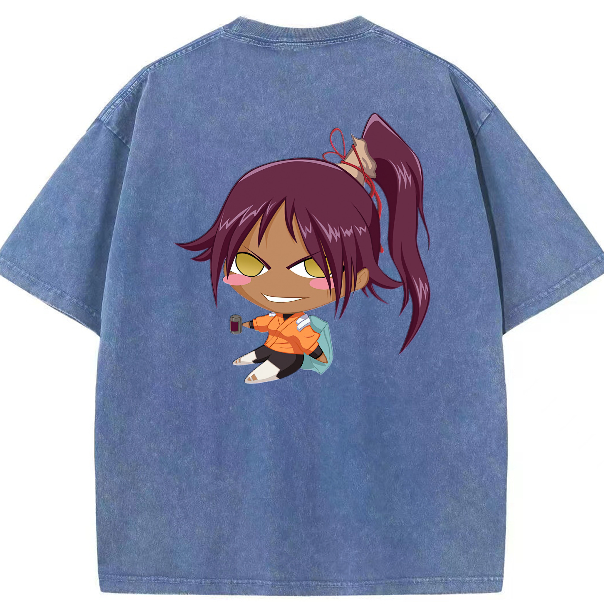 （画像用） ブリーチ 四楓院 夜一（しほういん よるいち） BLEACH Shihouin Yoruichi 綿100% ヴィンテージ風 半袖Tシャツ（背面プリント）