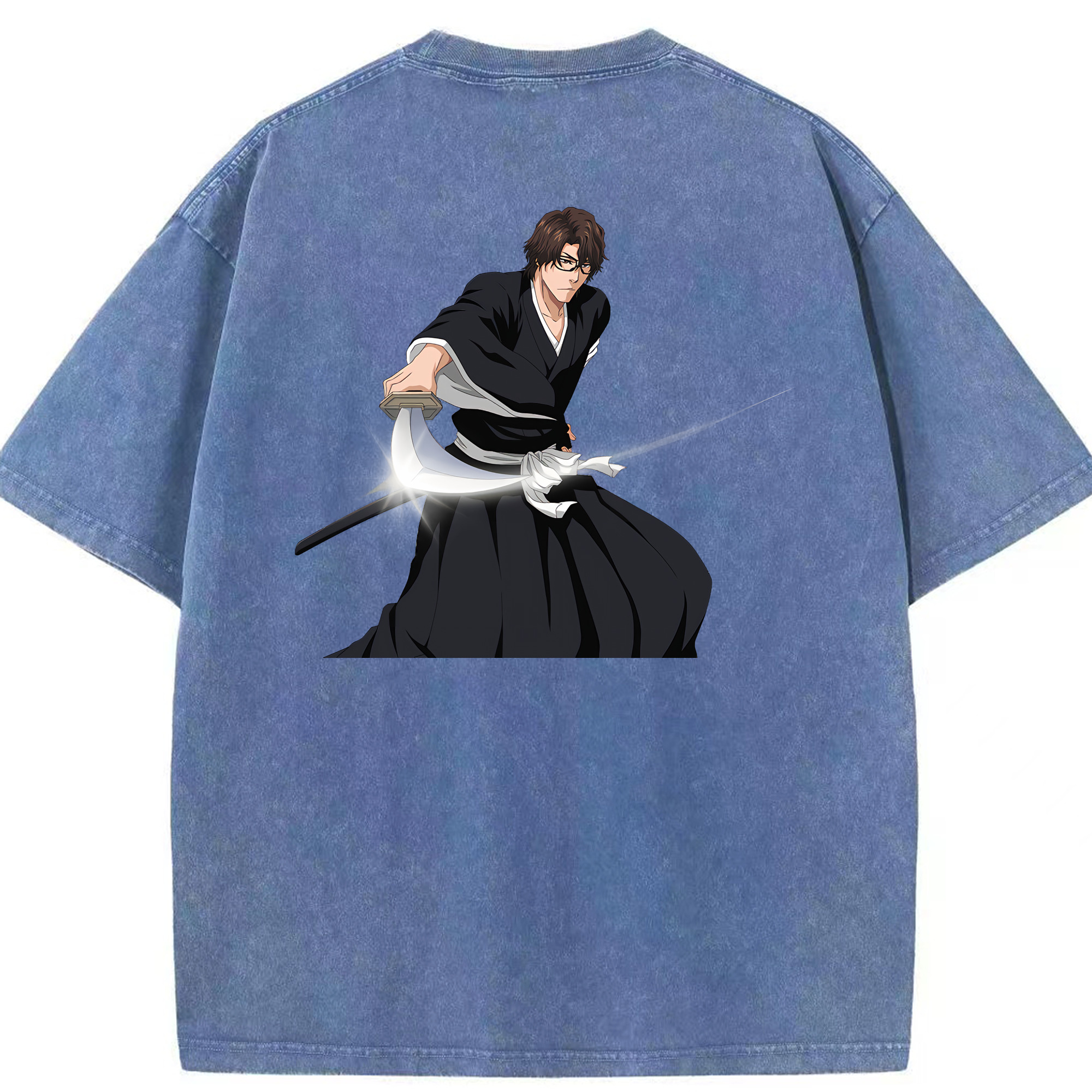（画像用） ブリーチ 藍染 惣右介（あいぜん そうすけ） BLEACH Aizen Sousuke 綿100% ヴィンテージ風 半袖Tシャツ（背面プリント）