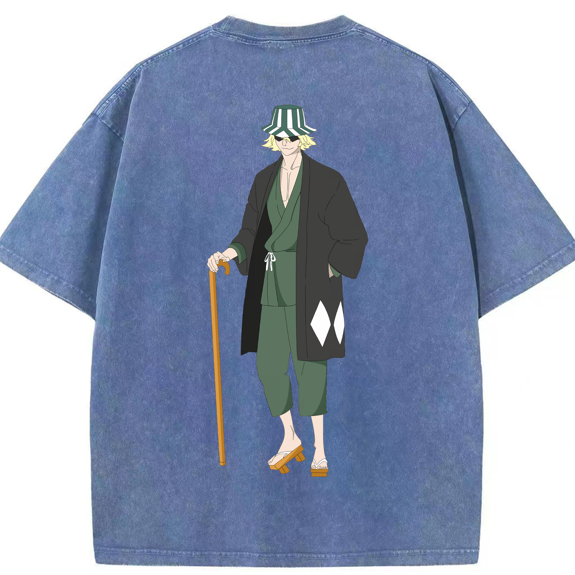 （画像用） "ブリーチ 浦原 喜助（うらはら きすけ） BLEACH Urahara Kisuke " 綿100% ヴィンテージ風 半袖Tシャツ（背面プリント）