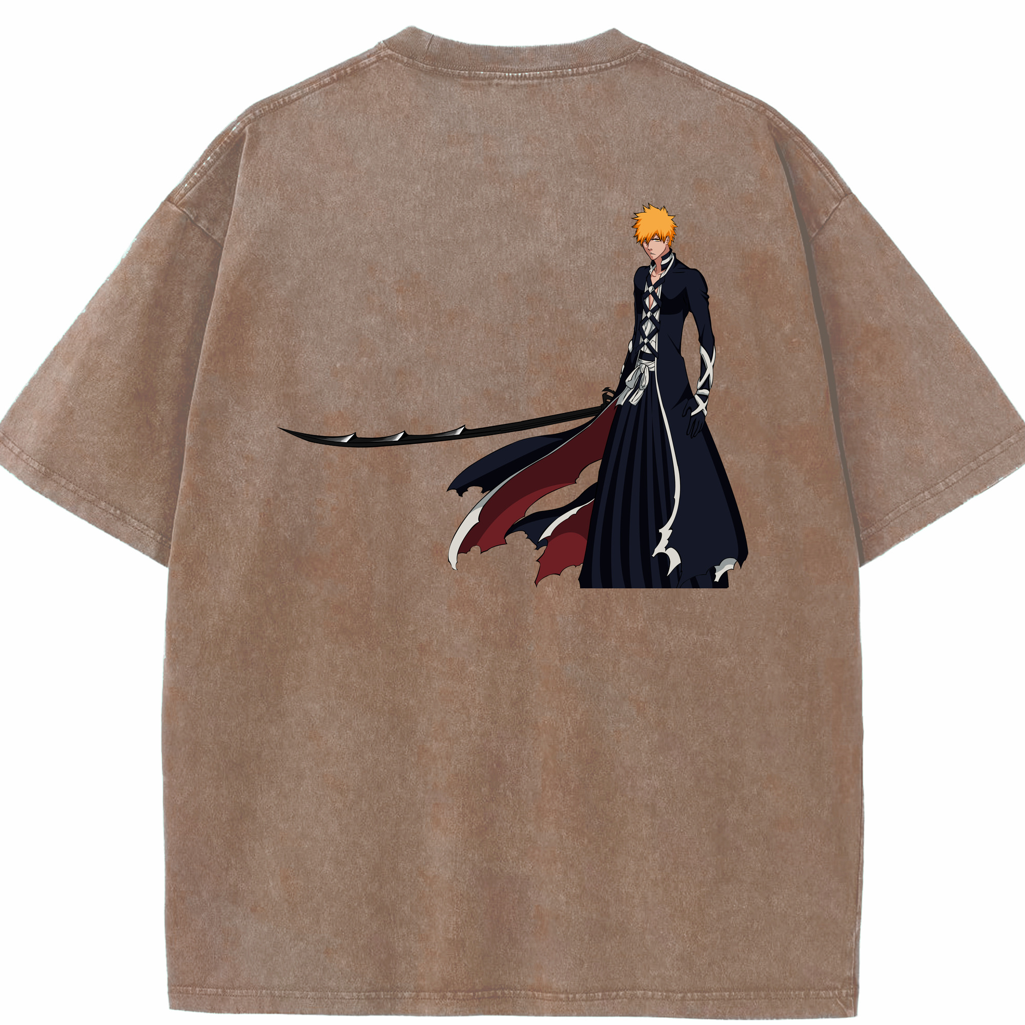 （画像用） ブリーチ 黒崎一護（くろさき いちご）BLEACH Kurosaki Ichigo 綿100% ヴィンテージ風 半袖Tシャツ（背面プリント）