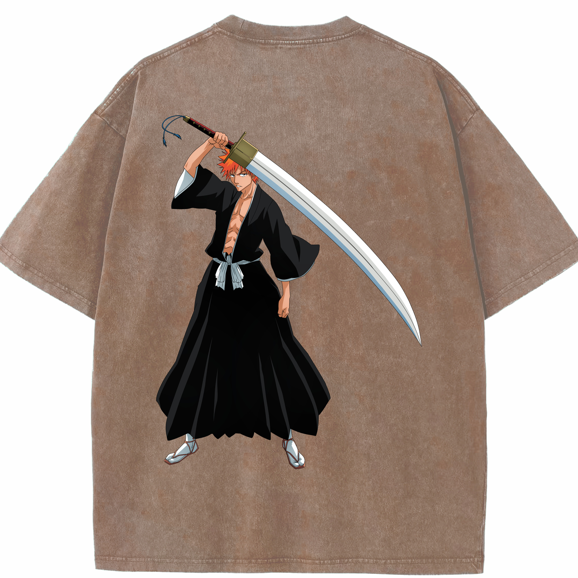 （画像用） ブリーチ 黒崎一護（くろさき いちご）BLEACH Kurosaki Ichigo 綿100% ヴィンテージ風 半袖Tシャツ（背面プリント）