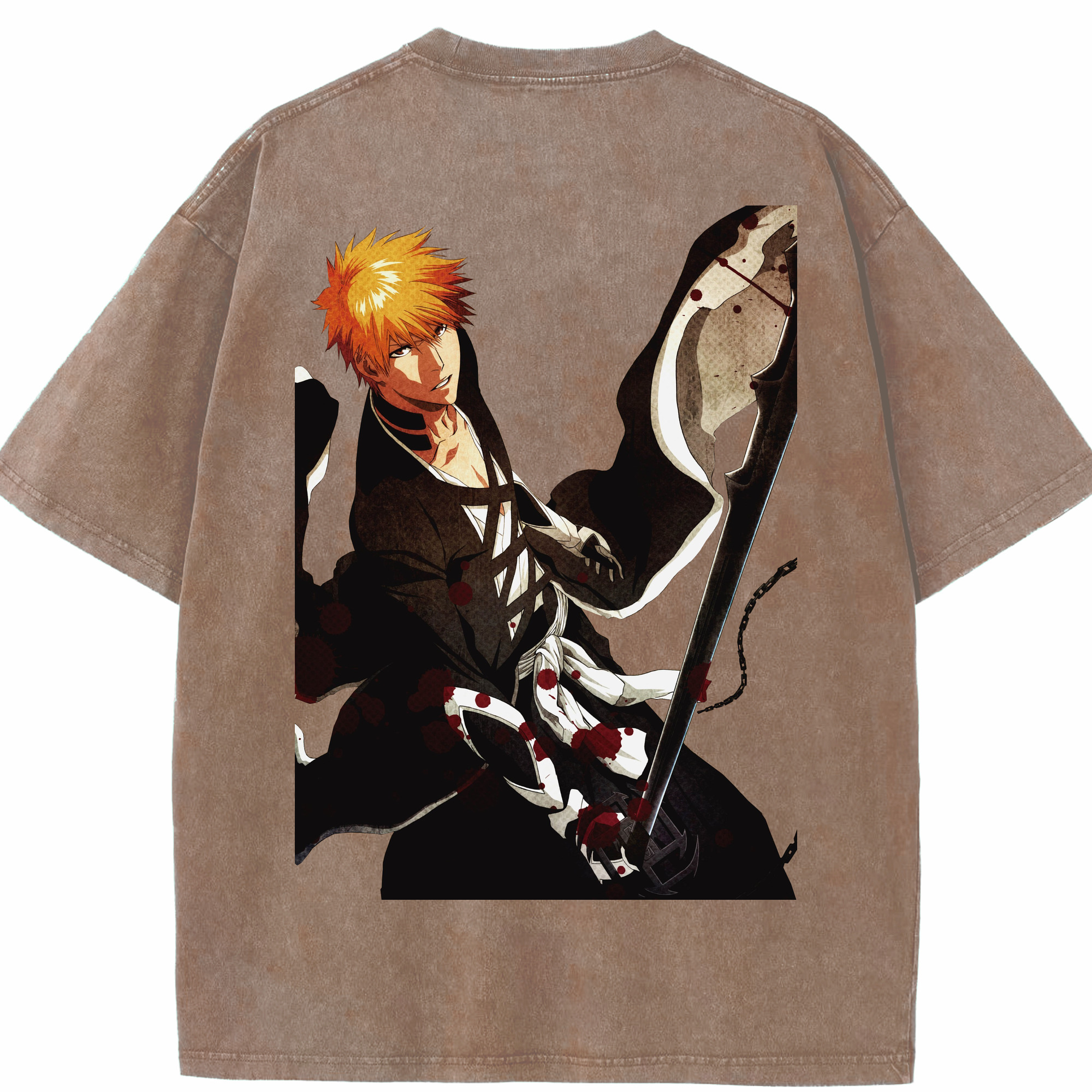 （画像用） ブリーチ 黒崎一護（くろさき いちご）BLEACH Kurosaki Ichigo 綿100% ヴィンテージ風 半袖Tシャツ（背面プリント）