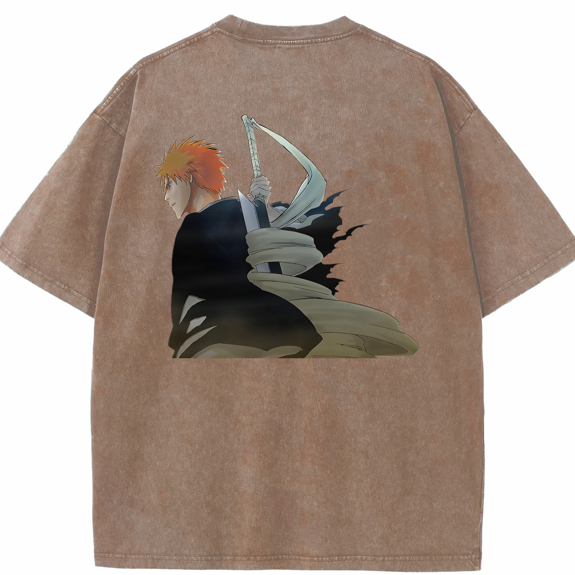 （画像用） ブリーチ 黒崎一護（くろさき いちご）BLEACH Kurosaki Ichigo 綿100% ヴィンテージ風 半袖Tシャツ（背面プリント）