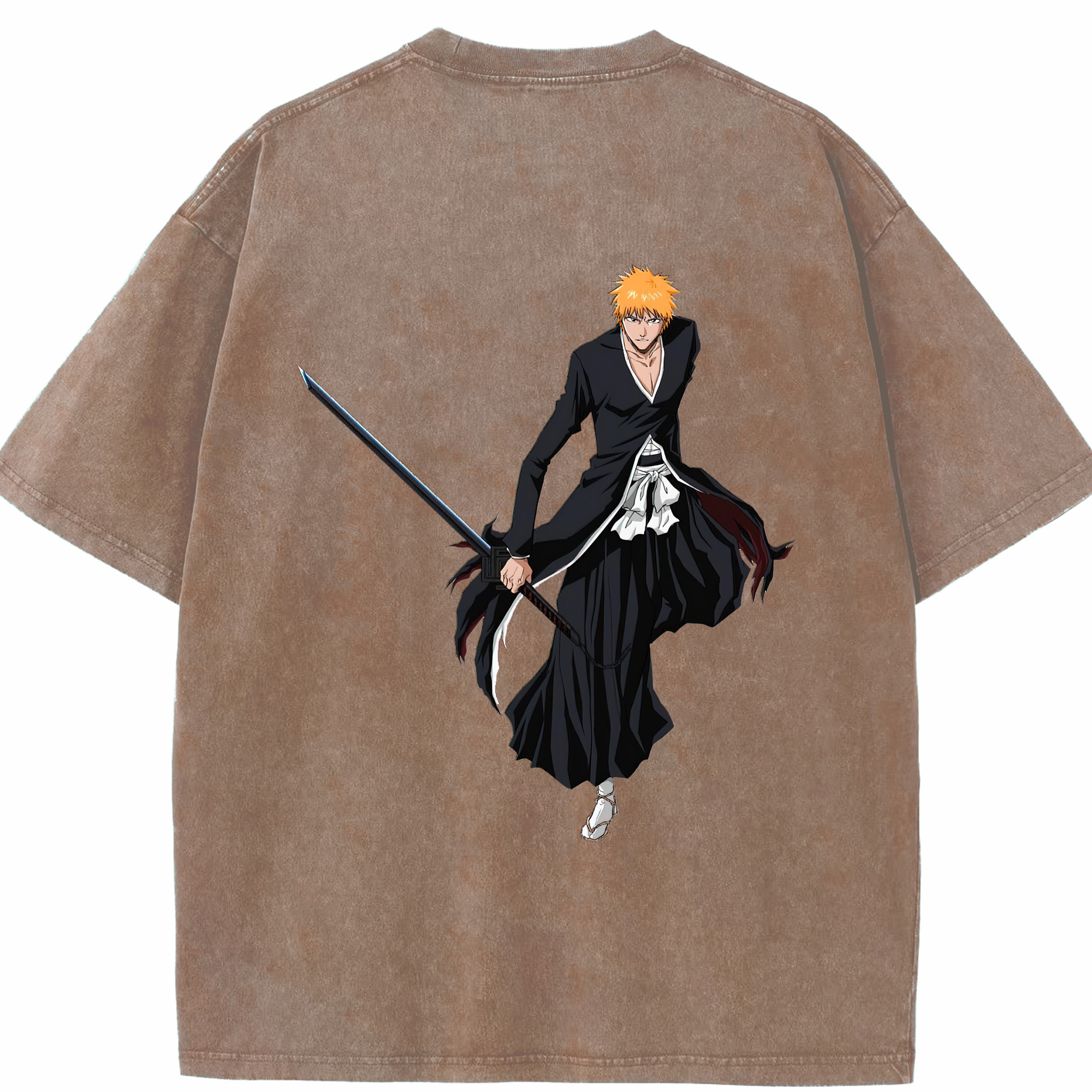 （画像用） ブリーチ 黒崎一護（くろさき いちご）BLEACH Kurosaki Ichigo 綿100% ヴィンテージ風 半袖Tシャツ（背面プリント）