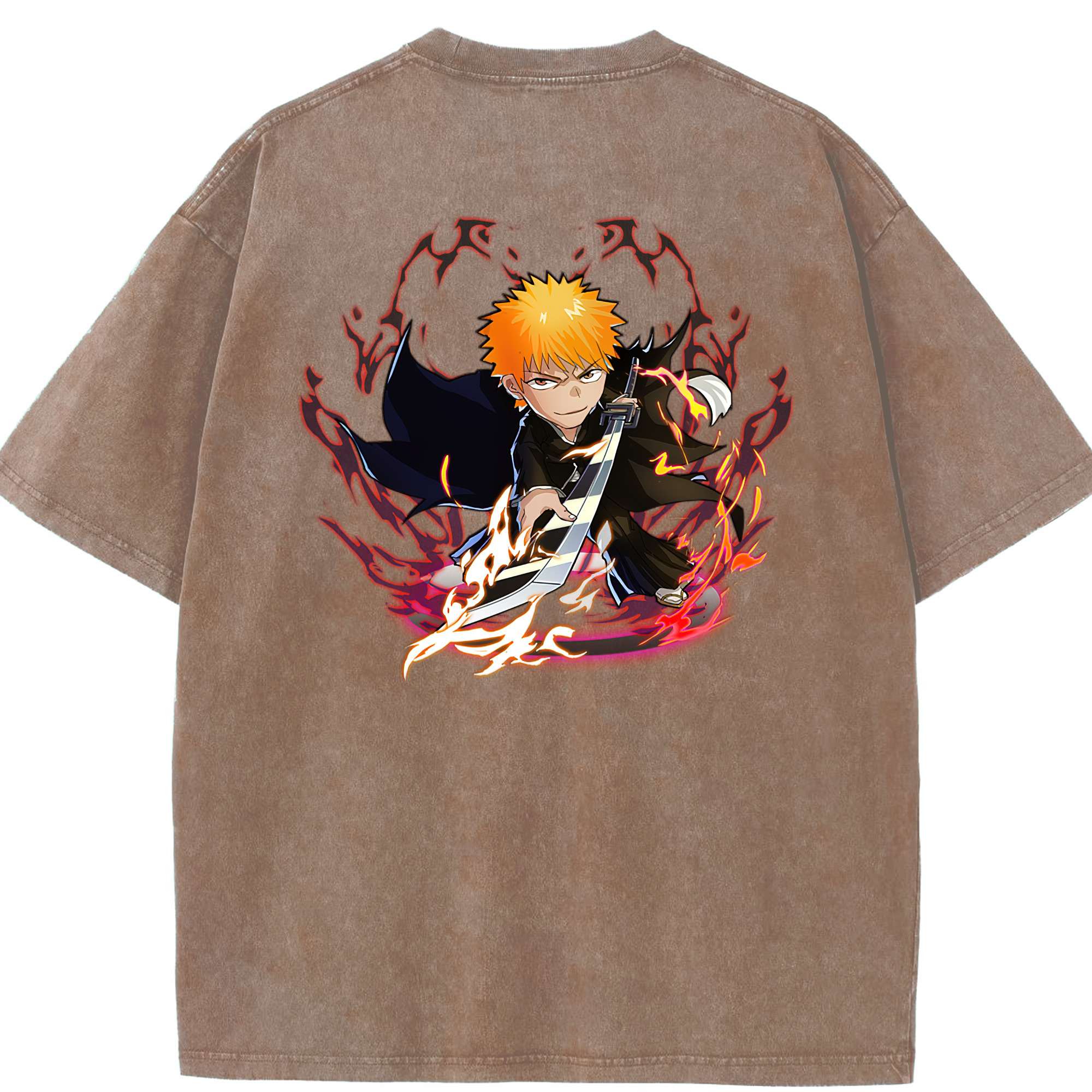 （画像用） ブリーチ 黒崎一護（くろさき いちご）BLEACH Kurosaki Ichigo 綿100% ヴィンテージ風 半袖Tシャツ（背面プリント）