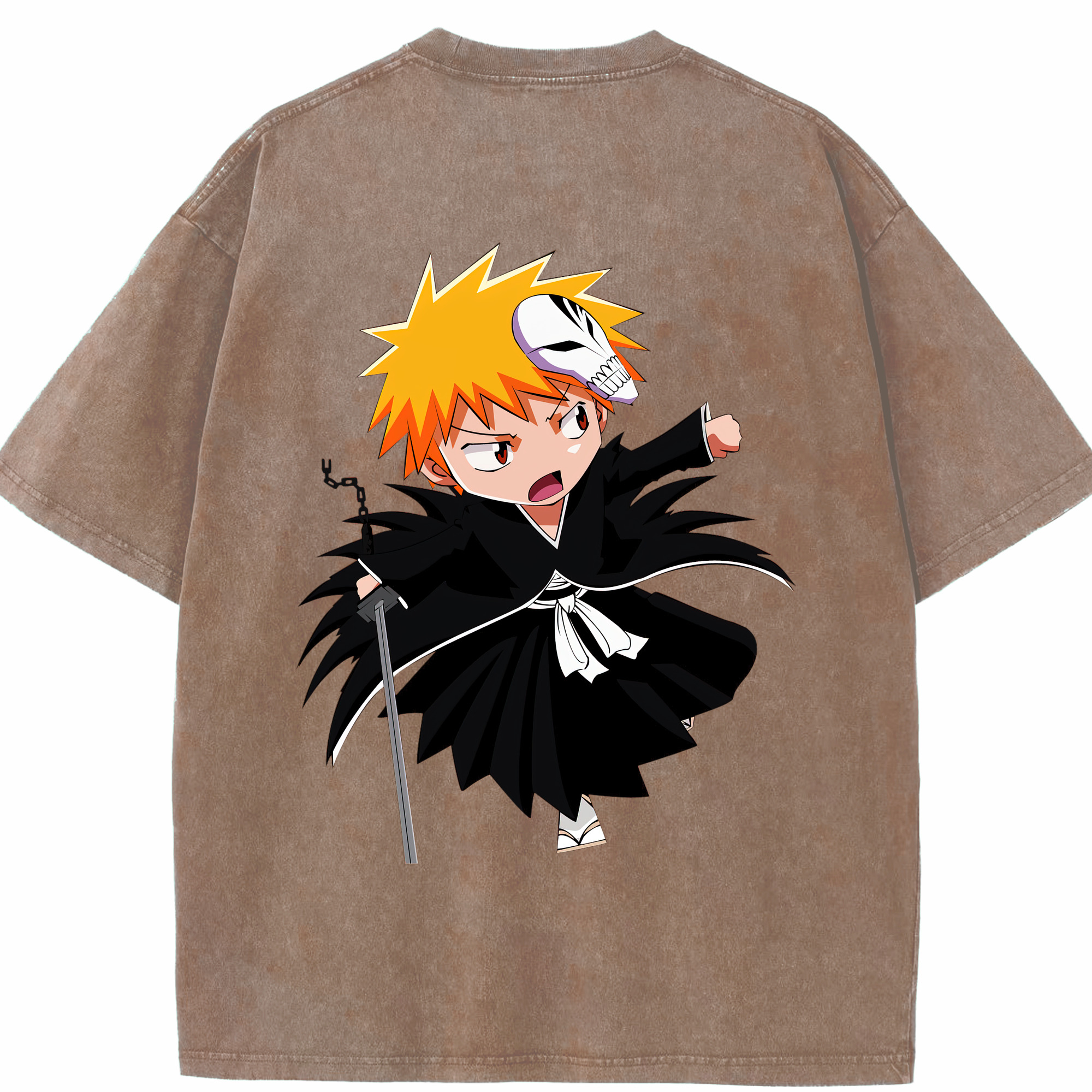 （画像用） ブリーチ 黒崎一護（くろさき いちご）BLEACH Kurosaki Ichigo 綿100% ヴィンテージ風 半袖Tシャツ（背面プリント）