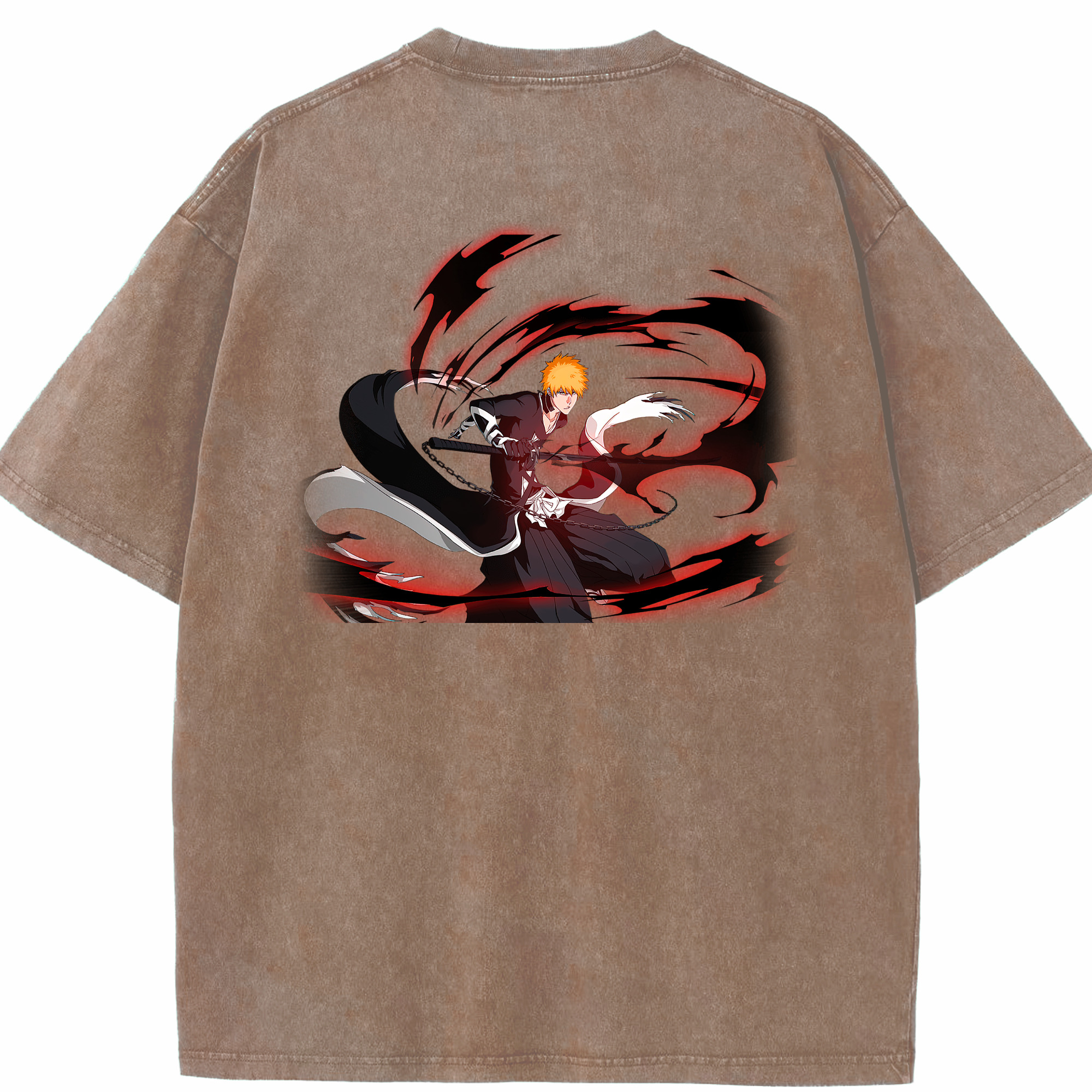（画像用） ブリーチ 黒崎一護（くろさき いちご）BLEACH Kurosaki Ichigo 綿100% ヴィンテージ風 半袖Tシャツ（背面プリント）