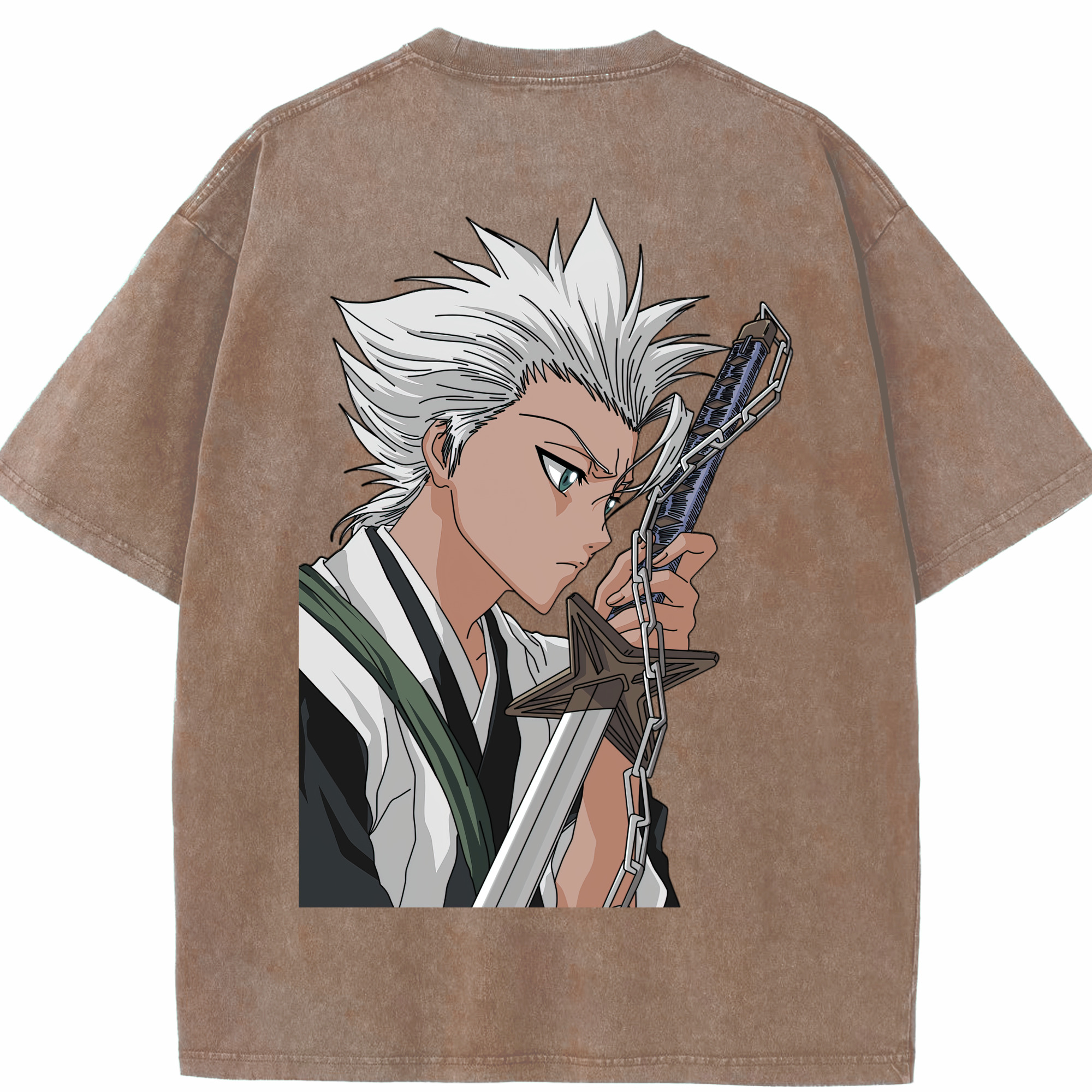 （画像用） ブリーチ 日番谷冬獅郎（ひつがや とうしろう） BLEACH Hitsugaya Toushirou 綿100% ヴィンテージ風 半袖Tシャツ（背面プリント）