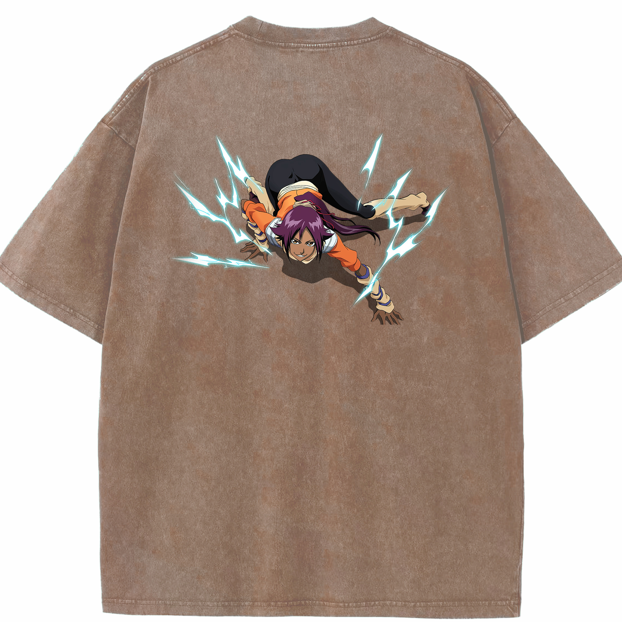 （画像用） ブリーチ 四楓院 夜一（しほういん よるいち） BLEACH Shihouin Yoruichi 綿100% ヴィンテージ風 半袖Tシャツ（背面プリント）
