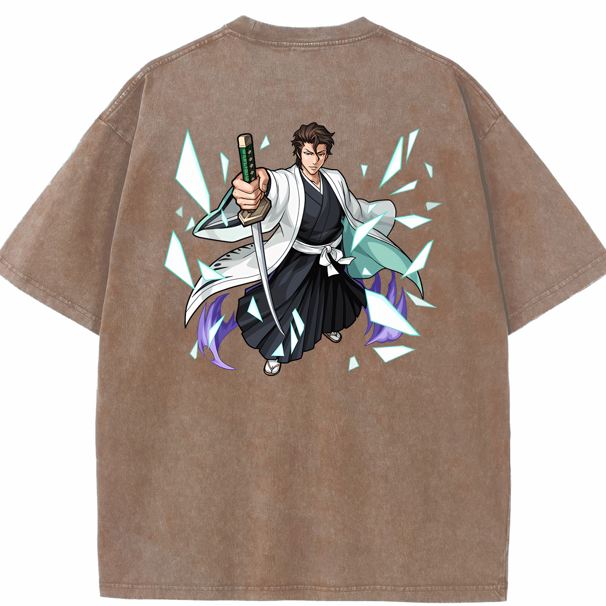 （画像用） ブリーチ 藍染 惣右介（あいぜん そうすけ） BLEACH Aizen Sousuke 綿100% ヴィンテージ風 半袖Tシャツ（背面プリント）