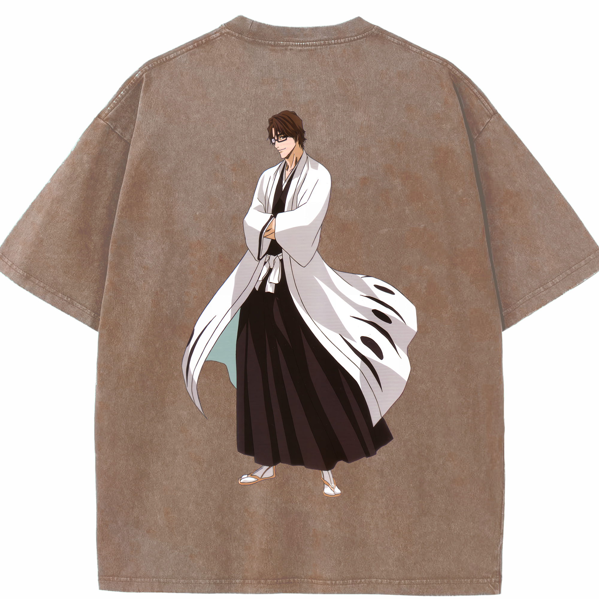 （画像用） ブリーチ 藍染 惣右介（あいぜん そうすけ） BLEACH Aizen Sousuke 綿100% ヴィンテージ風 半袖Tシャツ（背面プリント）