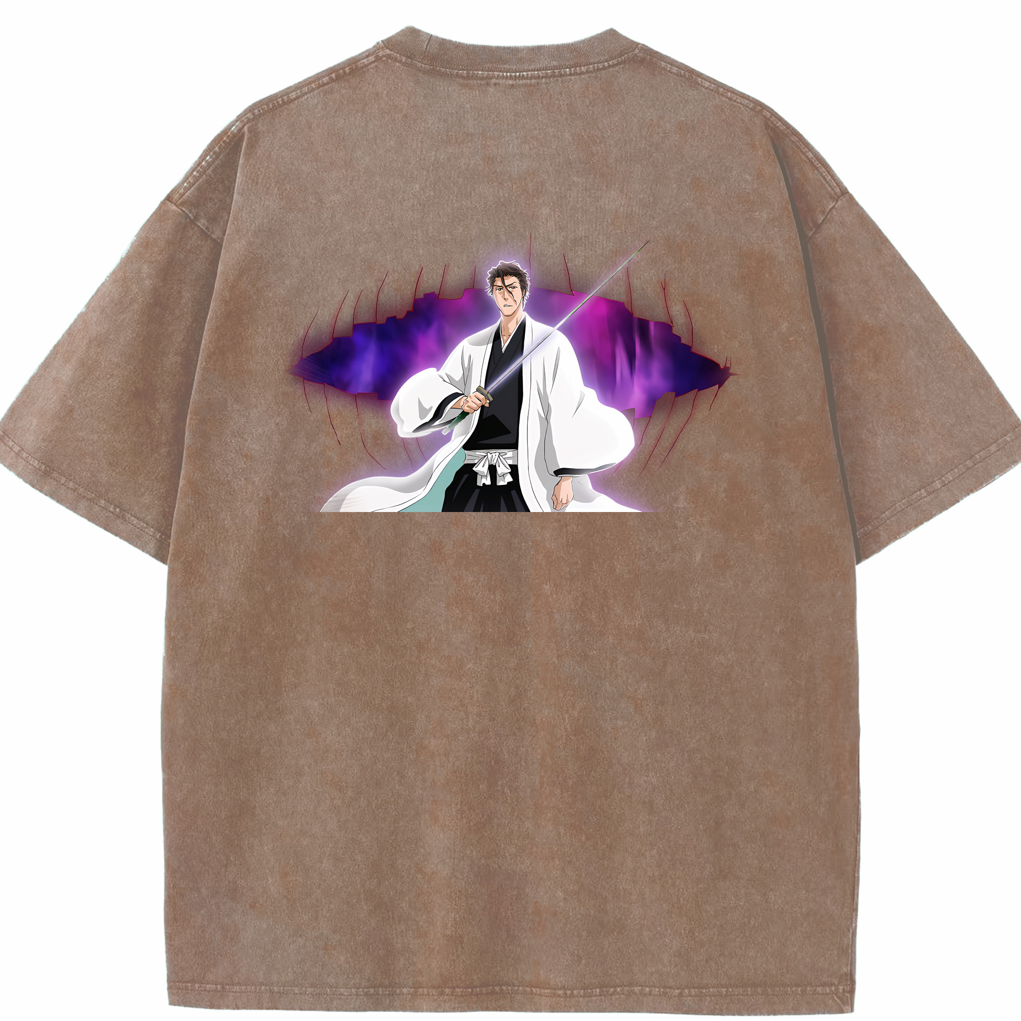 （画像用） ブリーチ 藍染 惣右介（あいぜん そうすけ） BLEACH Aizen Sousuke 綿100% ヴィンテージ風 半袖Tシャツ（背面プリント）