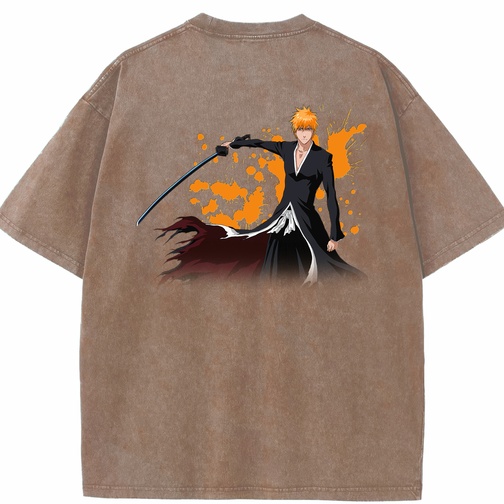 （画像用） ブリーチ 黒崎一護（くろさき いちご）BLEACH Kurosaki Ichigo 綿100% ヴィンテージ風 半袖Tシャツ（背面プリント）