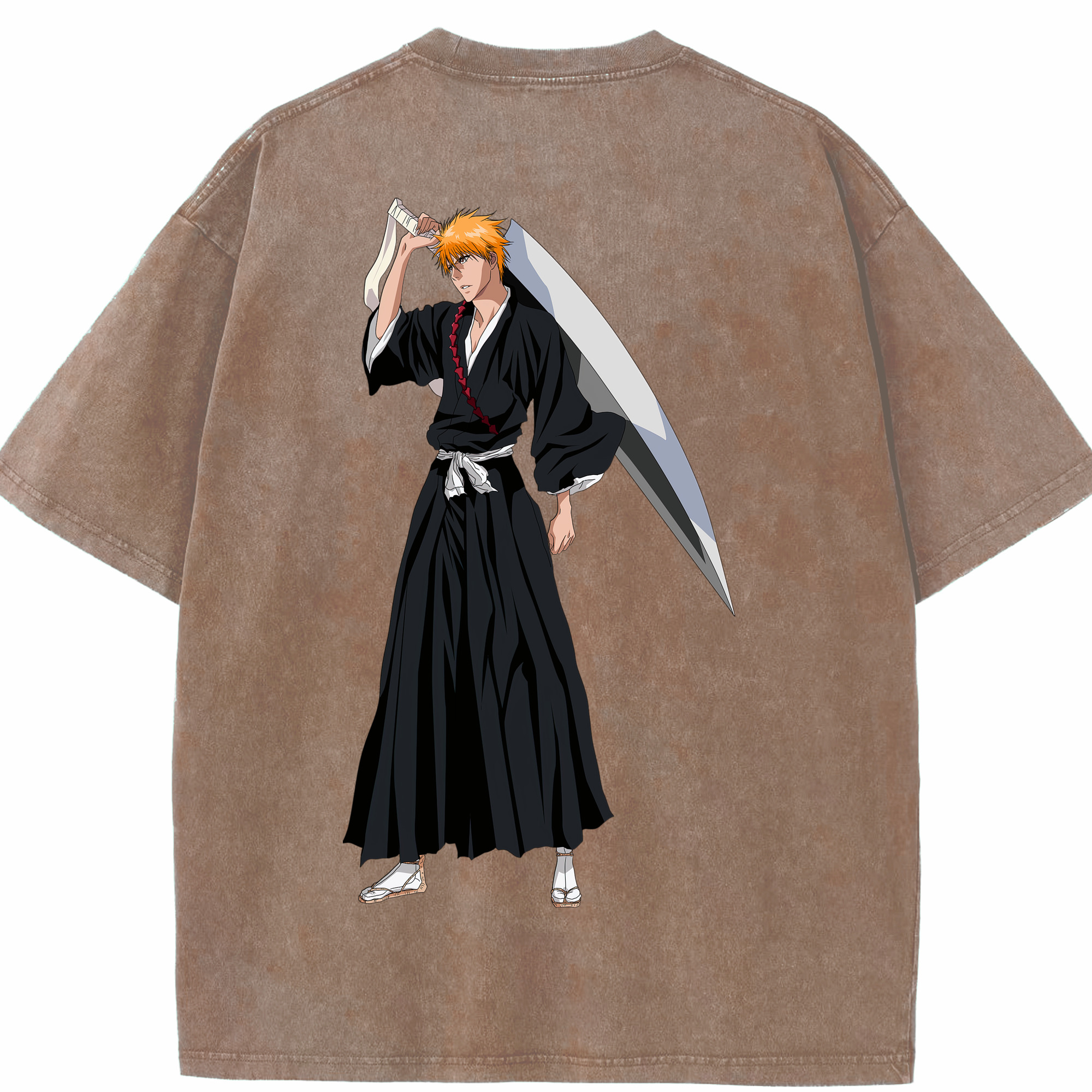 （画像用） ブリーチ 黒崎一護（くろさき いちご）BLEACH Kurosaki Ichigo 綿100% ヴィンテージ風 半袖Tシャツ（背面プリント）