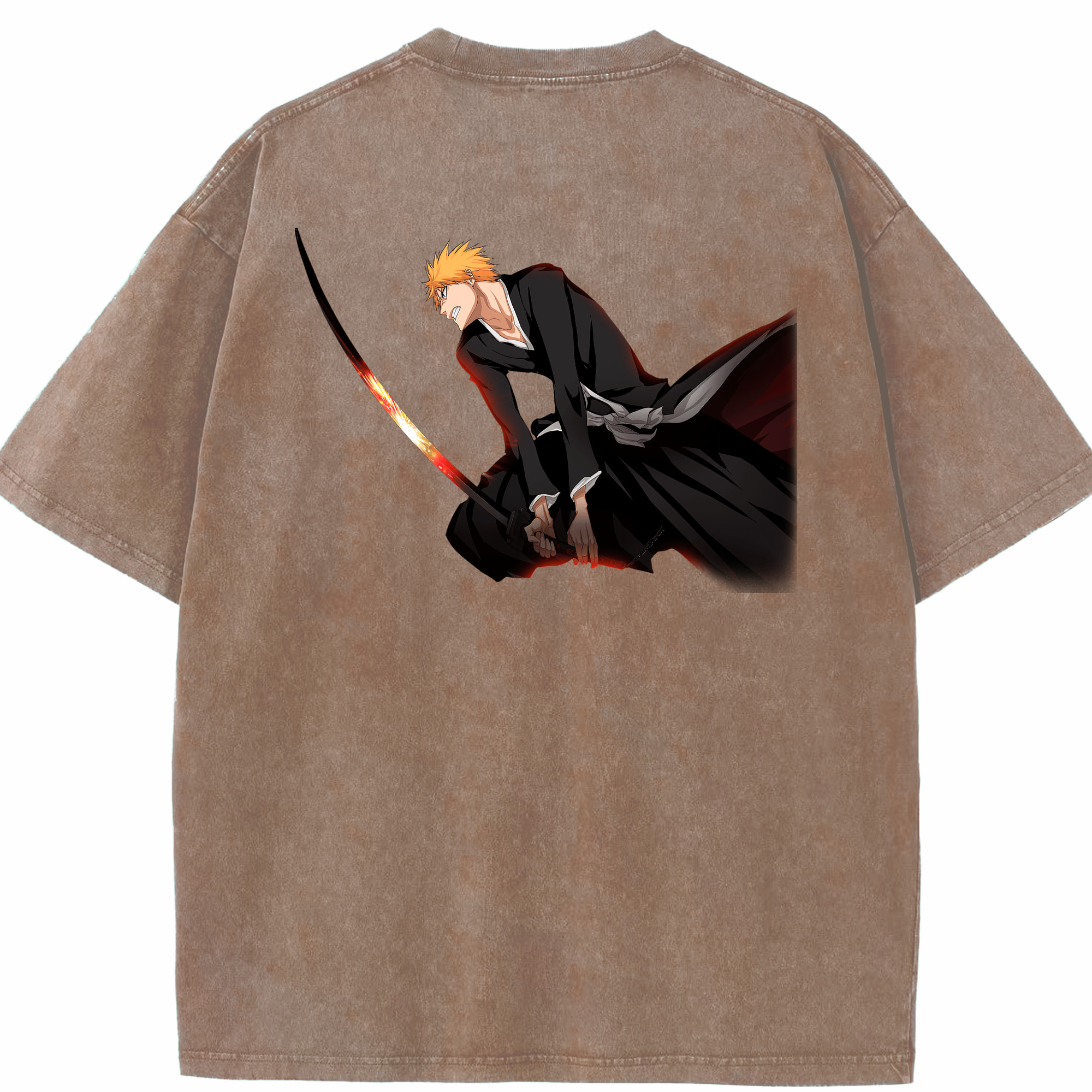 （画像用） ブリーチ 黒崎一護（くろさき いちご）BLEACH Kurosaki Ichigo 綿100% ヴィンテージ風 半袖Tシャツ（背面プリント）
