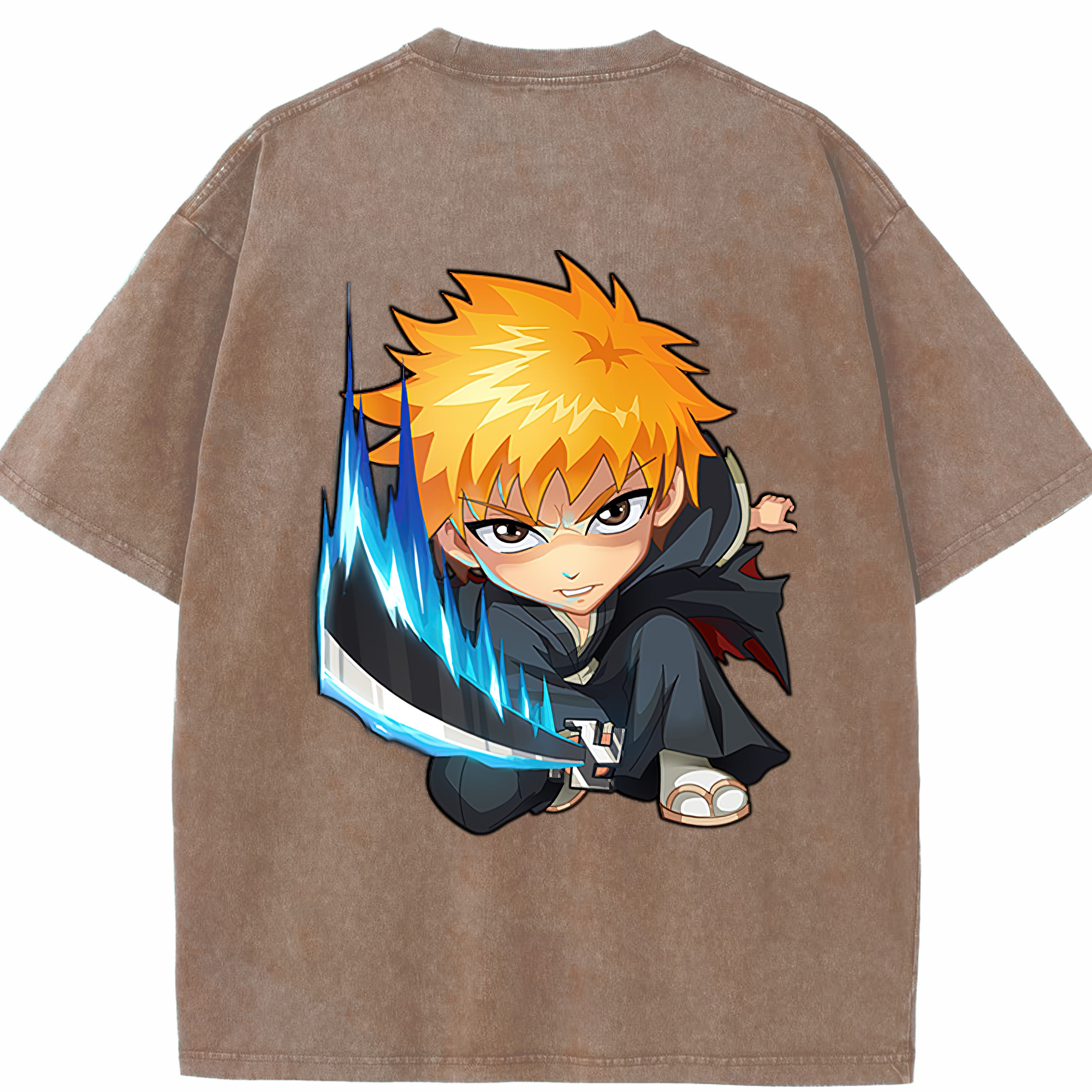 （画像用） ブリーチ 黒崎一護（くろさき いちご）BLEACH Kurosaki Ichigo 綿100% ヴィンテージ風 半袖Tシャツ（背面プリント）