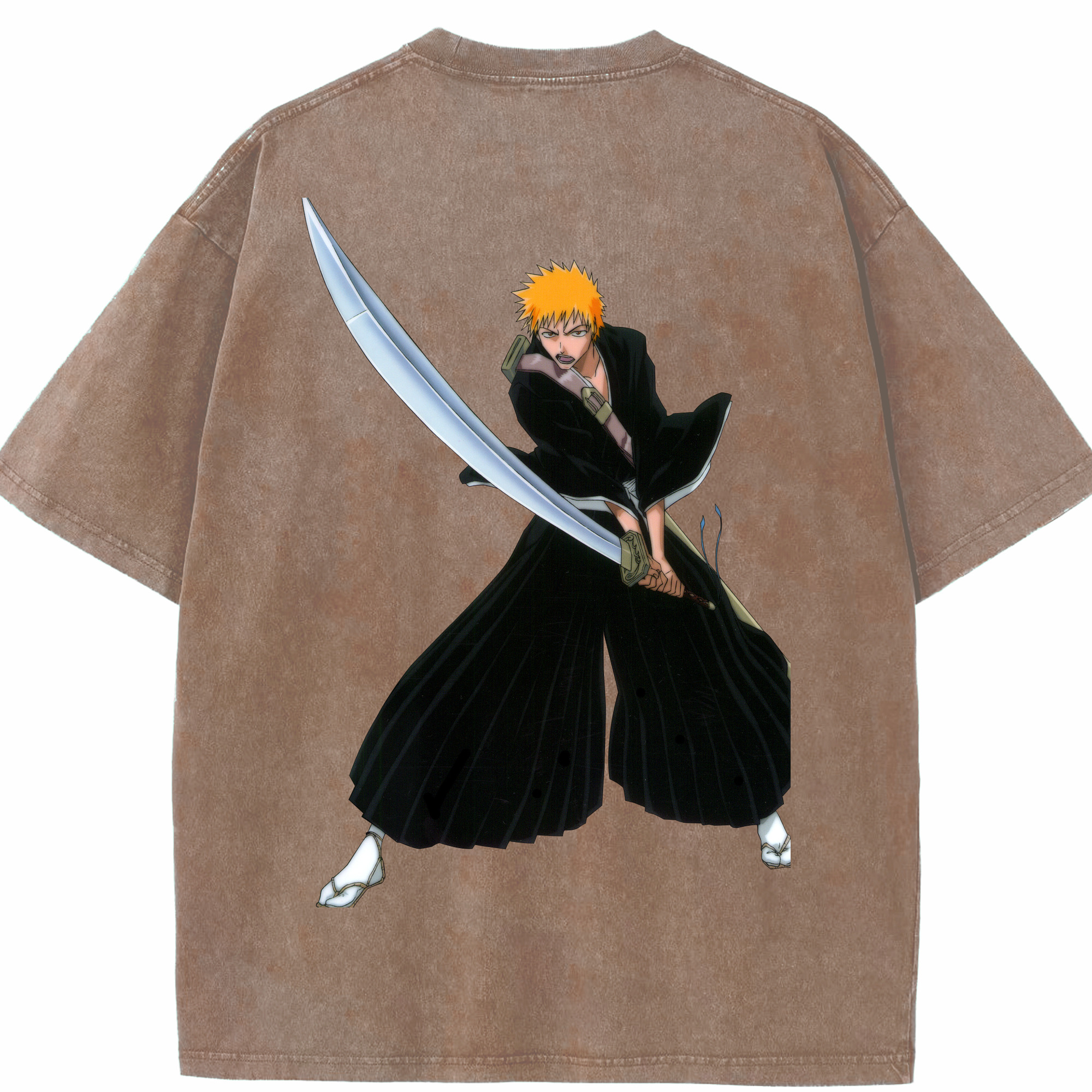 （画像用） ブリーチ 黒崎一護（くろさき いちご）BLEACH Kurosaki Ichigo 綿100% ヴィンテージ風 半袖Tシャツ（背面プリント）