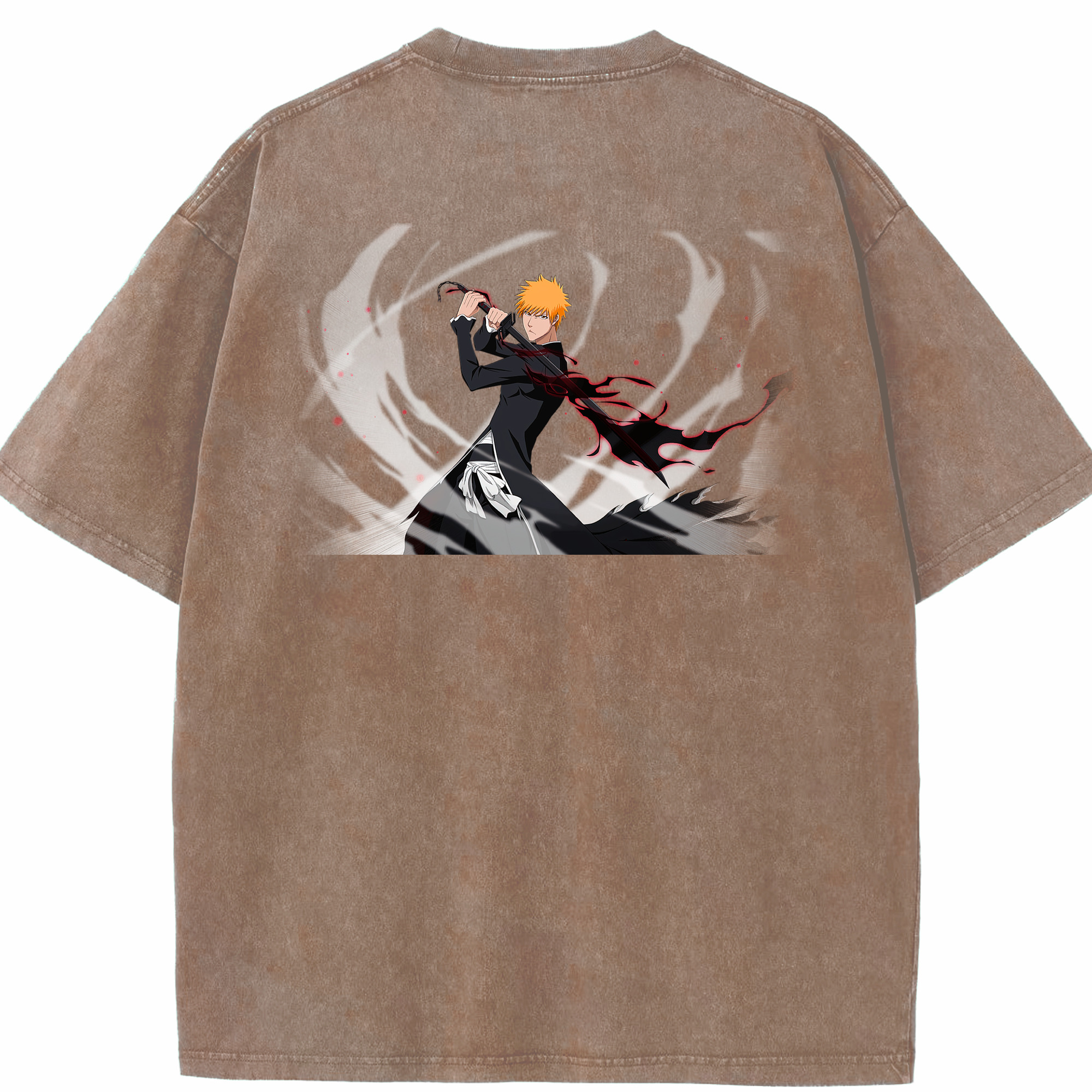 （画像用） ブリーチ 黒崎一護（くろさき いちご）BLEACH Kurosaki Ichigo 綿100% ヴィンテージ風 半袖Tシャツ（背面プリント）