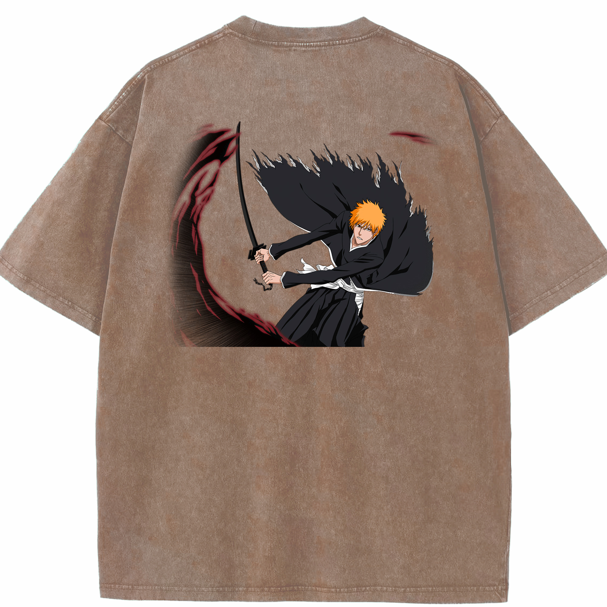 （画像用） ブリーチ 黒崎一護（くろさき いちご）BLEACH Kurosaki Ichigo 綿100% ヴィンテージ風 半袖Tシャツ（背面プリント）