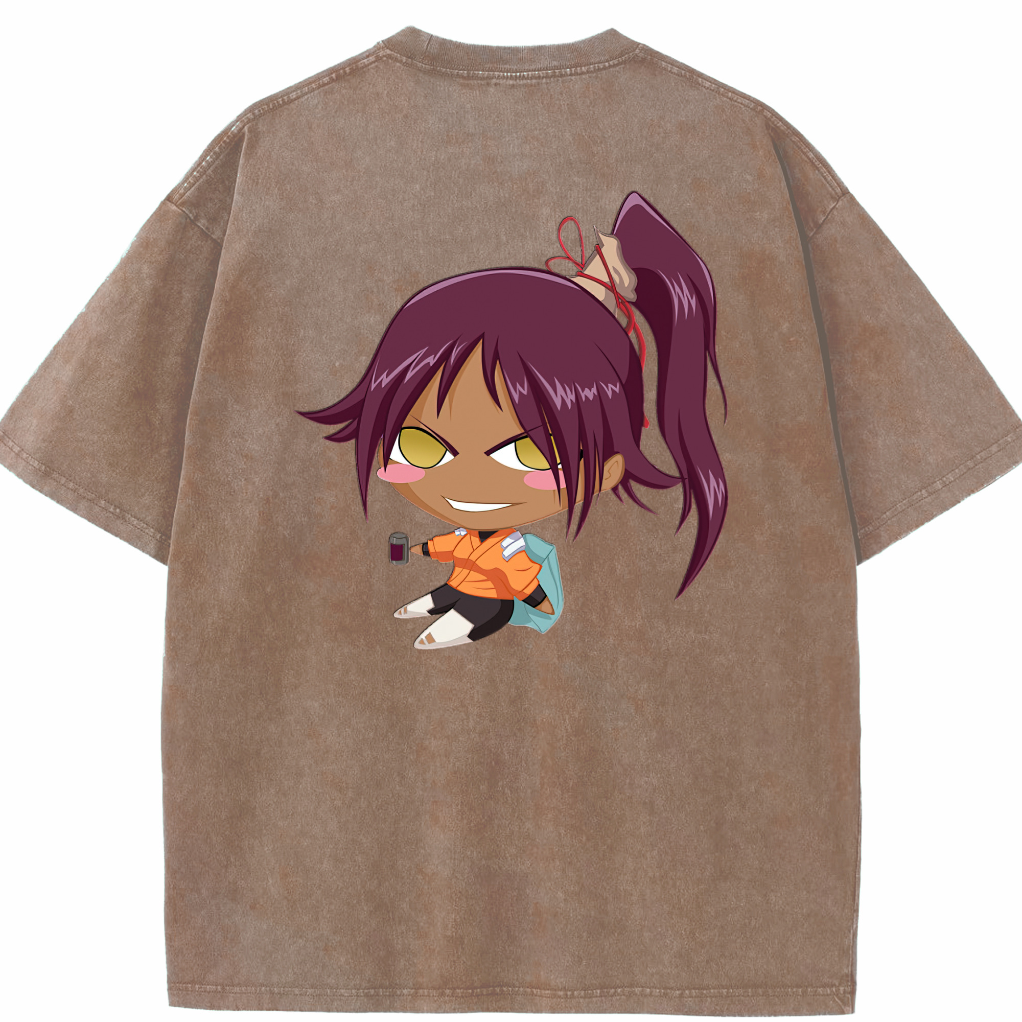 （画像用） ブリーチ 四楓院 夜一（しほういん よるいち） BLEACH Shihouin Yoruichi 綿100% ヴィンテージ風 半袖Tシャツ（背面プリント）