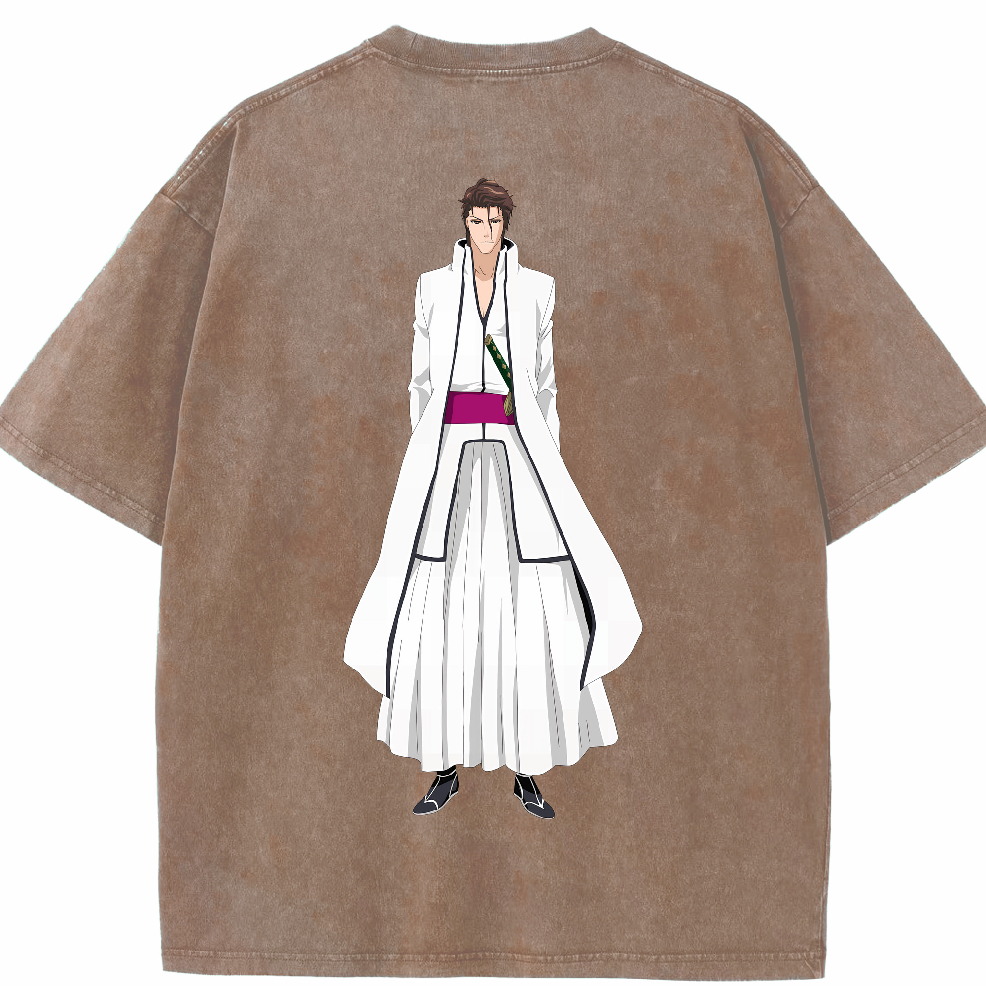 （画像用） ブリーチ 藍染 惣右介（あいぜん そうすけ） BLEACH Aizen Sousuke 綿100% ヴィンテージ風 半袖Tシャツ（背面プリント）
