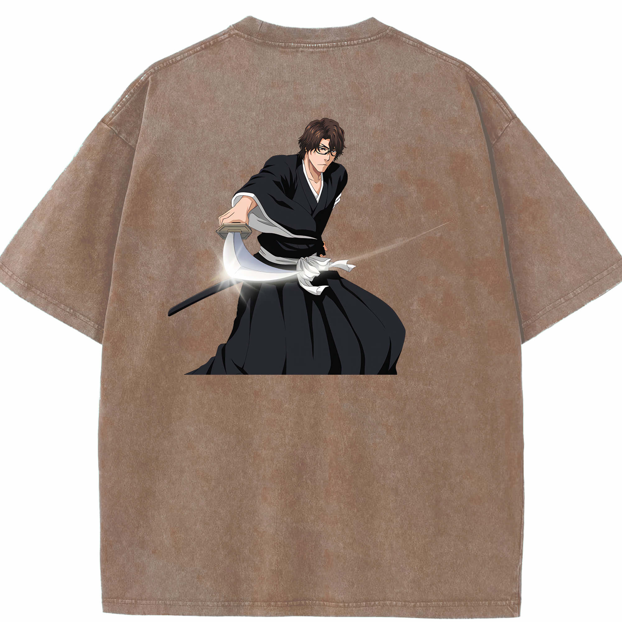 （画像用） ブリーチ 藍染 惣右介（あいぜん そうすけ） BLEACH Aizen Sousuke 綿100% ヴィンテージ風 半袖Tシャツ（背面プリント）