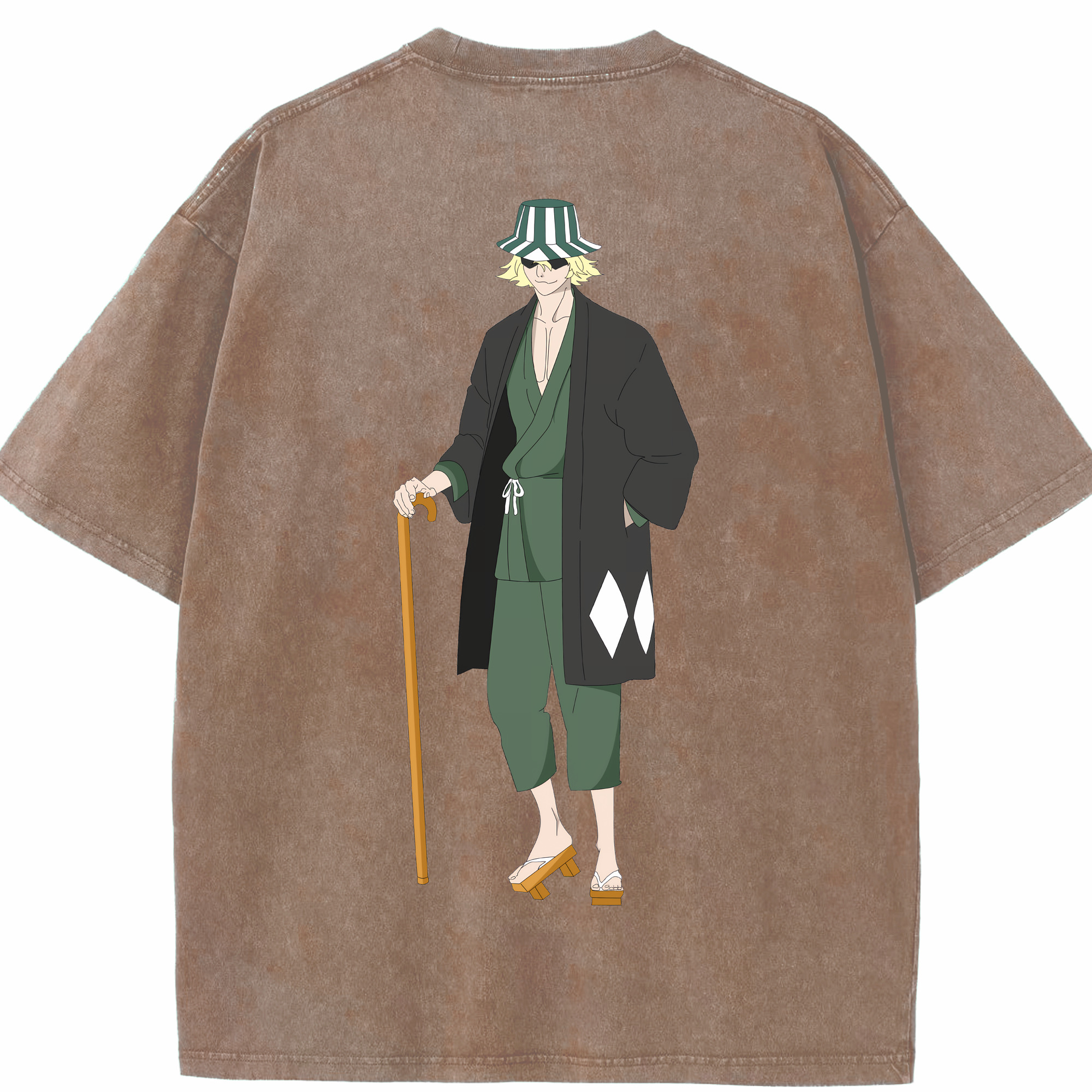 （画像用） "ブリーチ 浦原 喜助（うらはら きすけ） BLEACH Urahara Kisuke " 綿100% ヴィンテージ風 半袖Tシャツ（背面プリント）