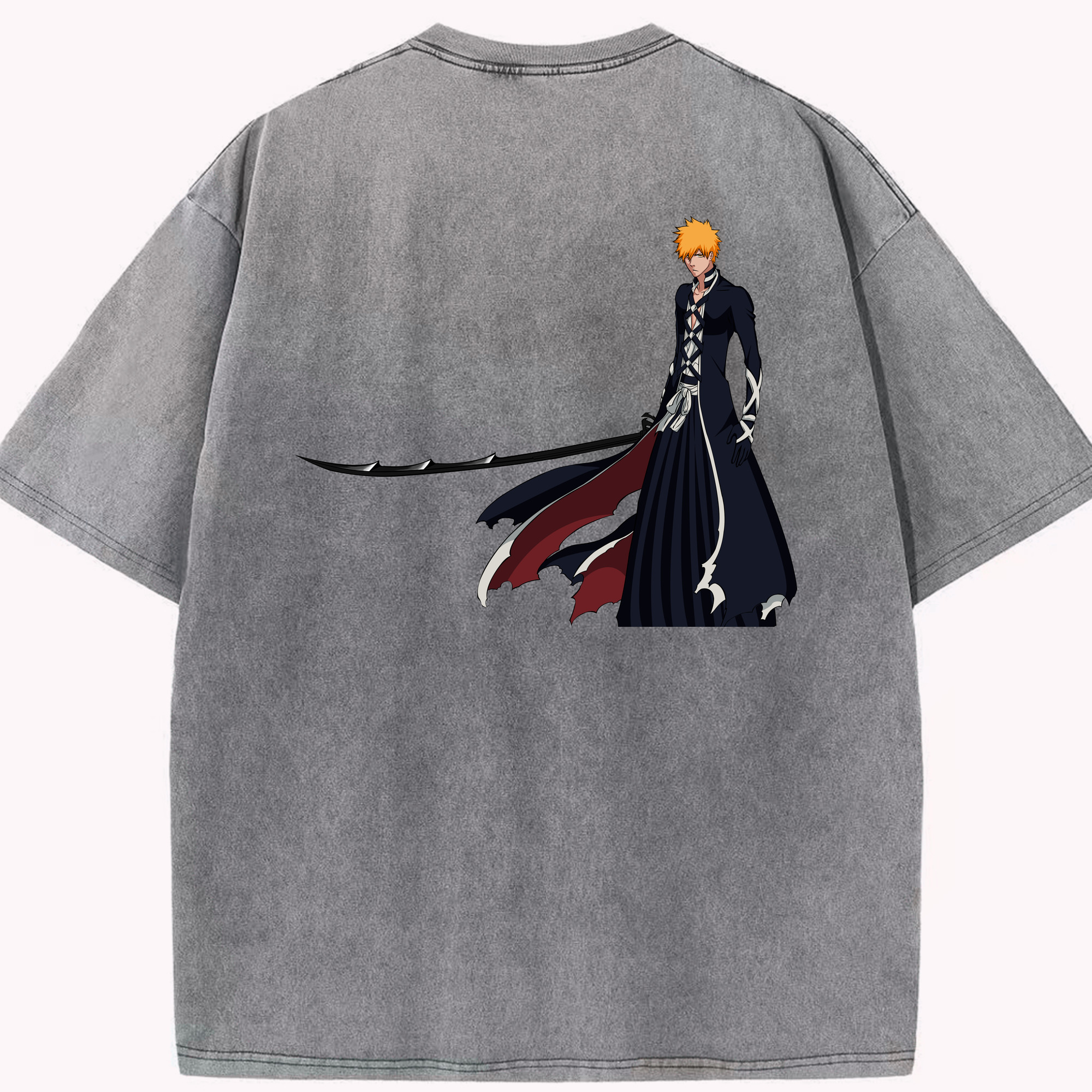 （画像用） ブリーチ 黒崎一護（くろさき いちご）BLEACH Kurosaki Ichigo 綿100% ヴィンテージ風 半袖Tシャツ（背面プリント）