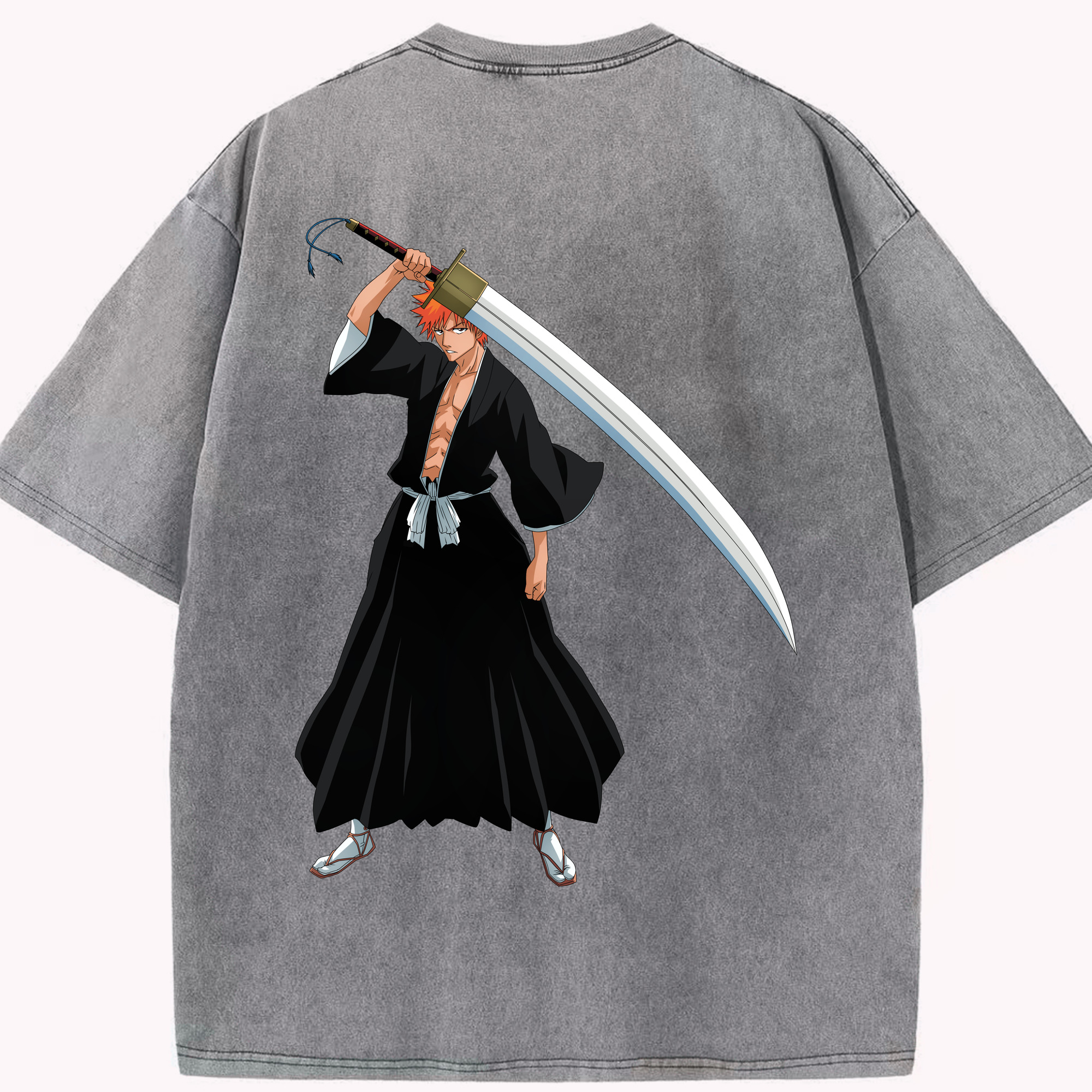 （画像用） ブリーチ 黒崎一護（くろさき いちご）BLEACH Kurosaki Ichigo 綿100% ヴィンテージ風 半袖Tシャツ（背面プリント）