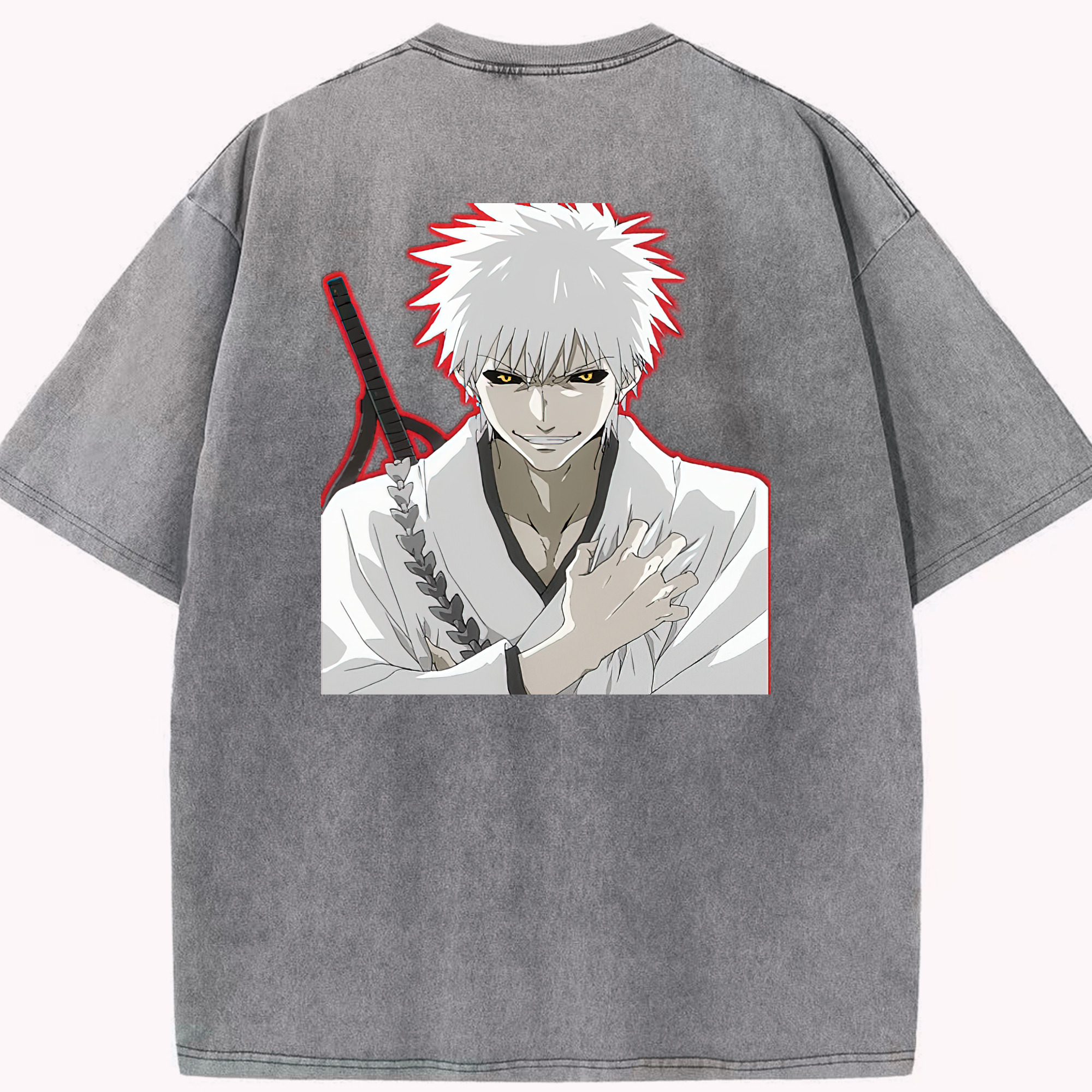 （画像用） ブリーチ 黒崎一護（くろさき いちご）BLEACH Kurosaki Ichigo 綿100% ヴィンテージ風 半袖Tシャツ（背面プリント）