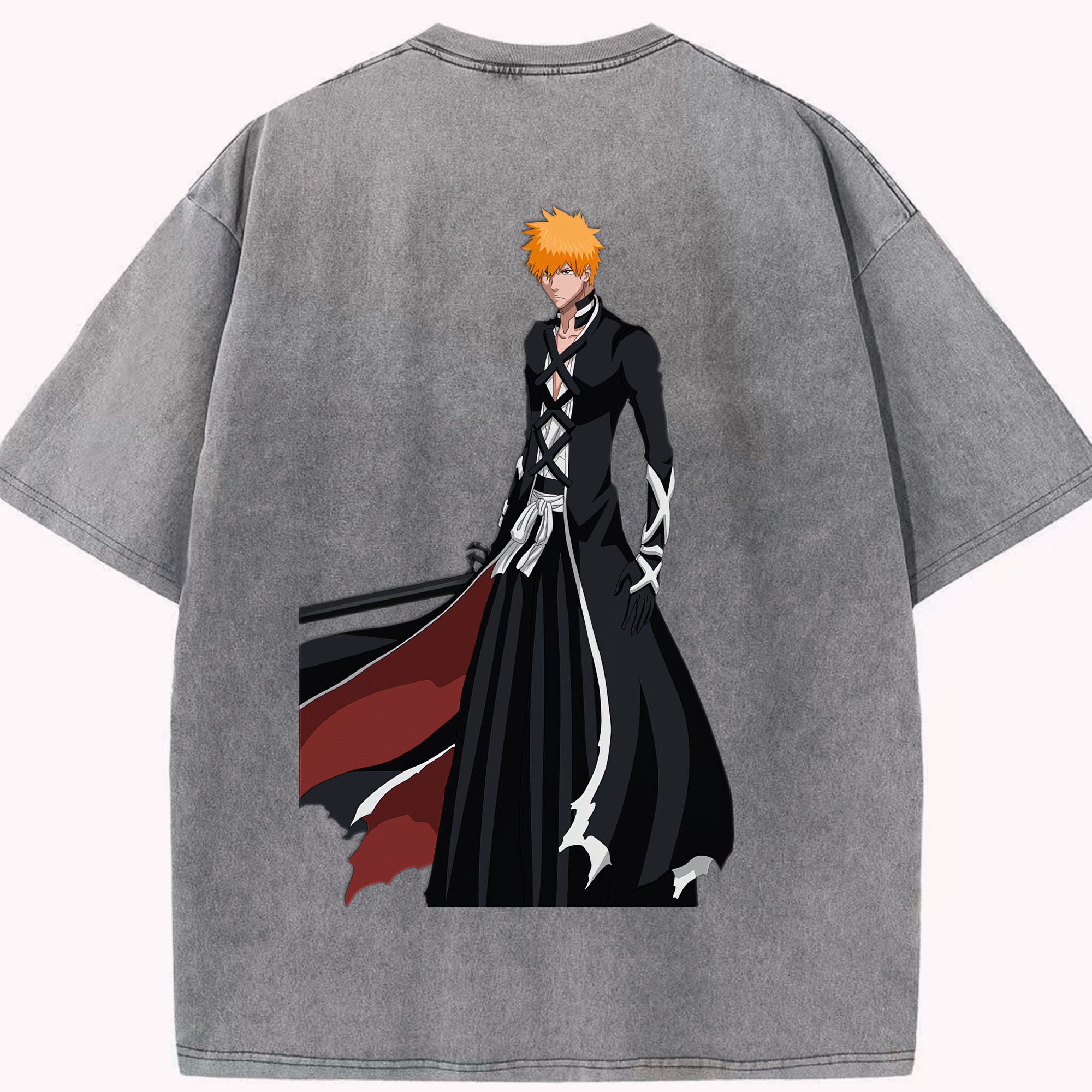 （画像用） ブリーチ 黒崎一護（くろさき いちご）BLEACH Kurosaki Ichigo 綿100% ヴィンテージ風 半袖Tシャツ（背面プリント）