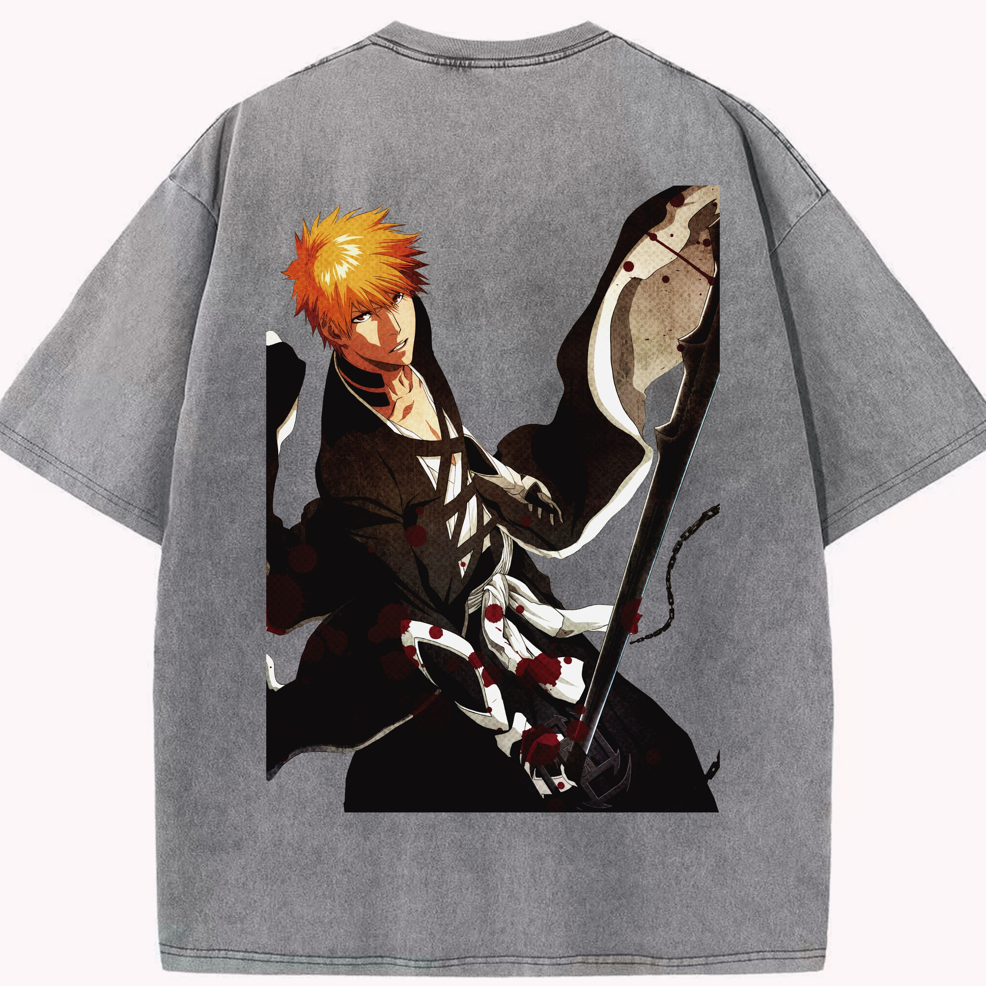 （画像用） ブリーチ 黒崎一護（くろさき いちご）BLEACH Kurosaki Ichigo 綿100% ヴィンテージ風 半袖Tシャツ（背面プリント）