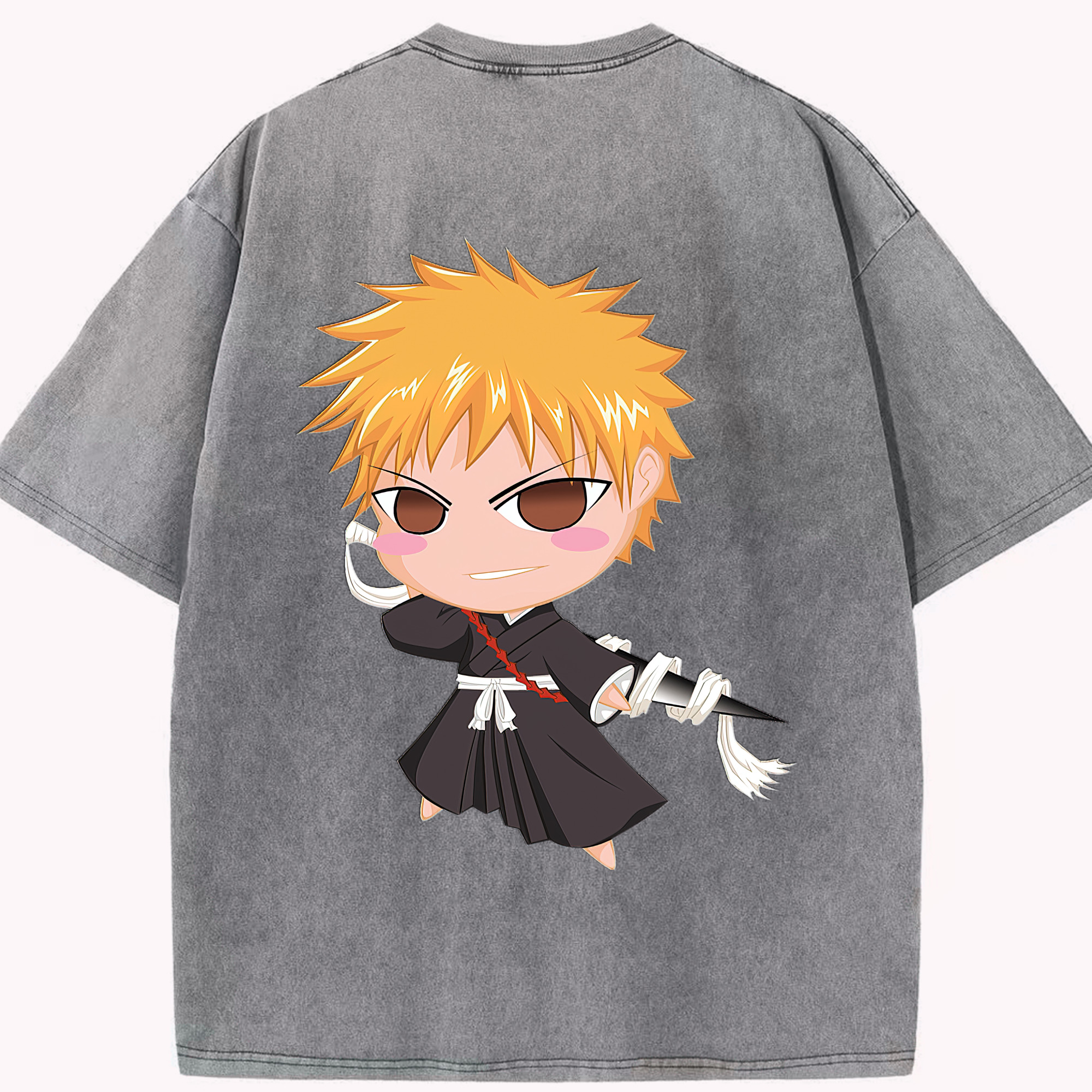 （画像用） ブリーチ 黒崎一護（くろさき いちご）BLEACH Kurosaki Ichigo 綿100% ヴィンテージ風 半袖Tシャツ（背面プリント）