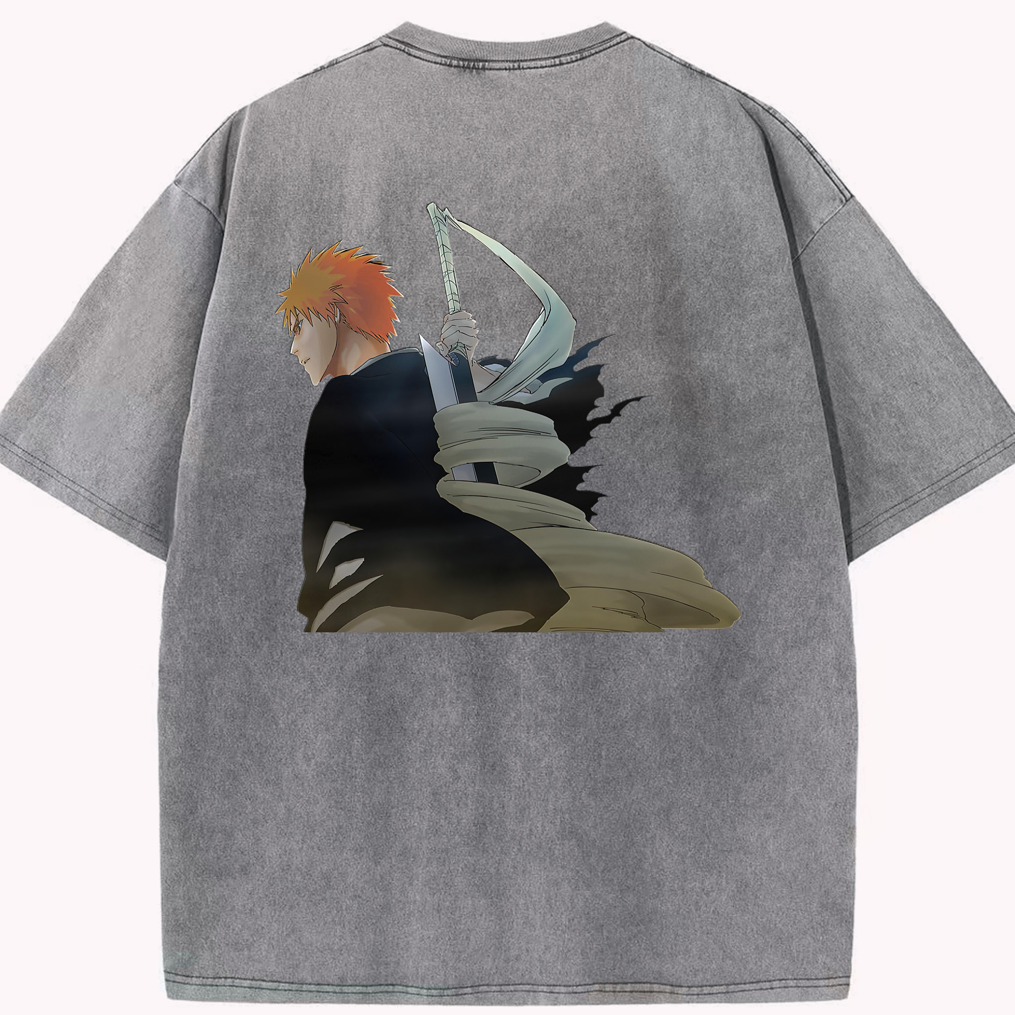 （画像用） ブリーチ 黒崎一護（くろさき いちご）BLEACH Kurosaki Ichigo 綿100% ヴィンテージ風 半袖Tシャツ（背面プリント）