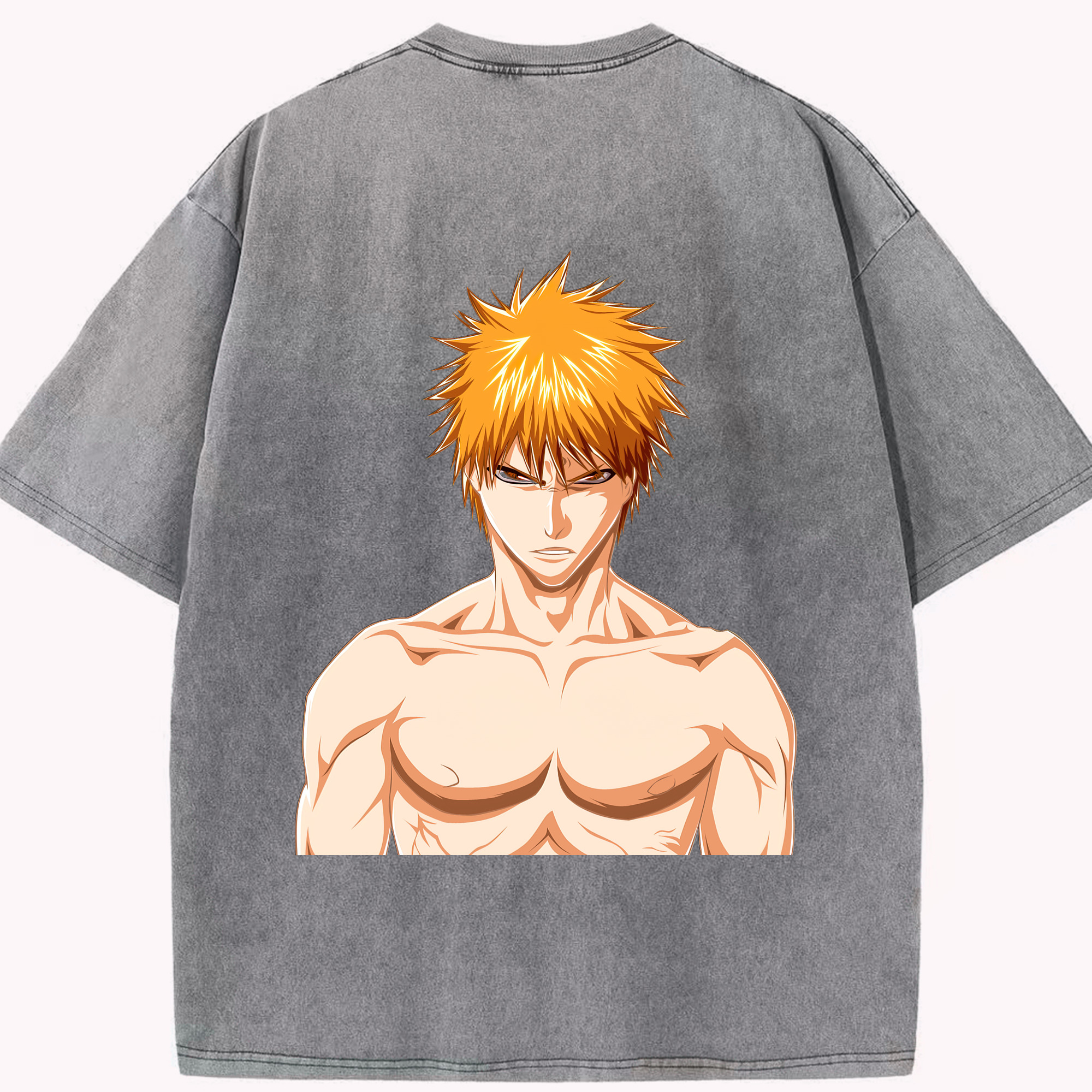 （画像用） ブリーチ 黒崎一護（くろさき いちご）BLEACH Kurosaki Ichigo 綿100% ヴィンテージ風 半袖Tシャツ（背面プリント）