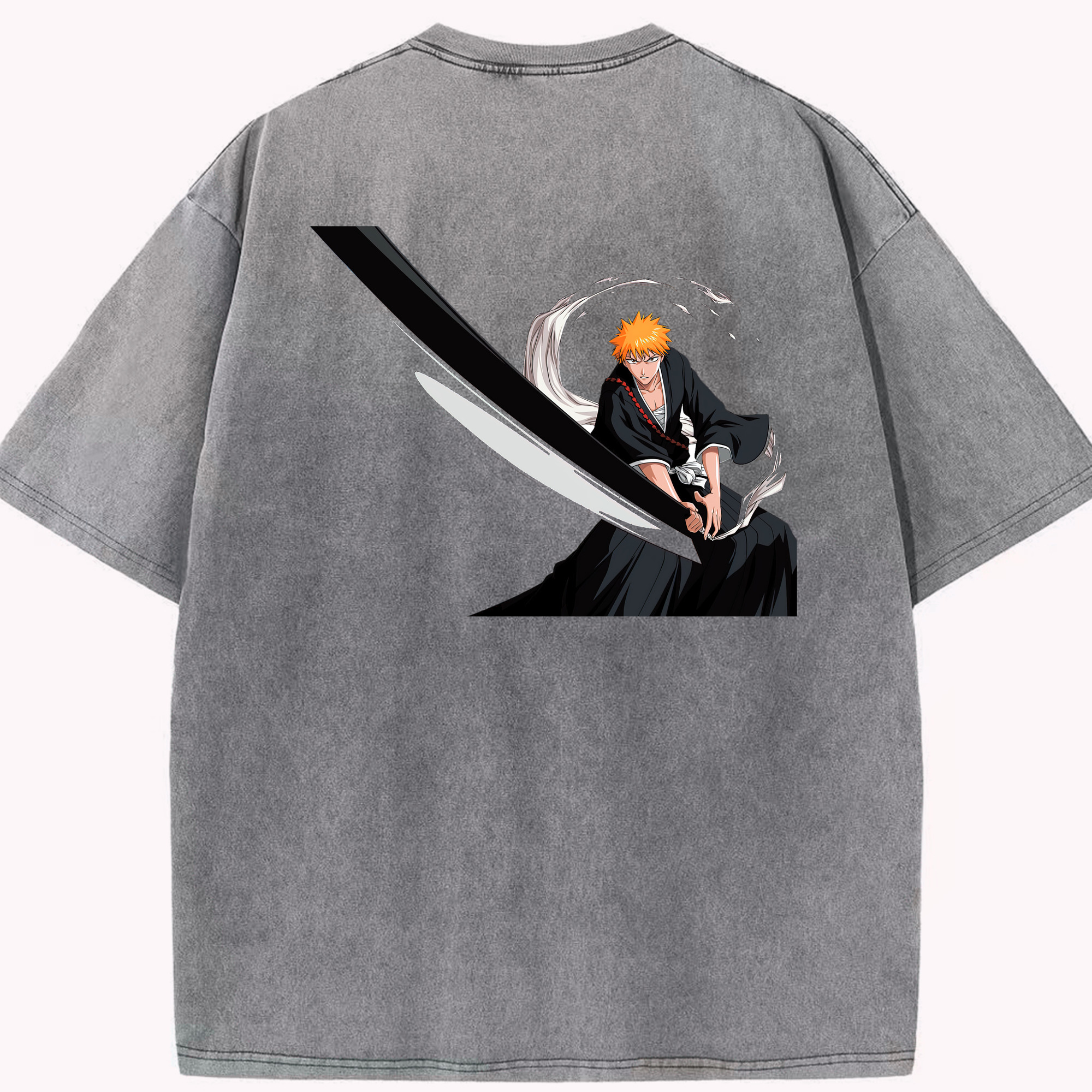 （画像用） ブリーチ 黒崎一護（くろさき いちご）BLEACH Kurosaki Ichigo 綿100% ヴィンテージ風 半袖Tシャツ（背面プリント）