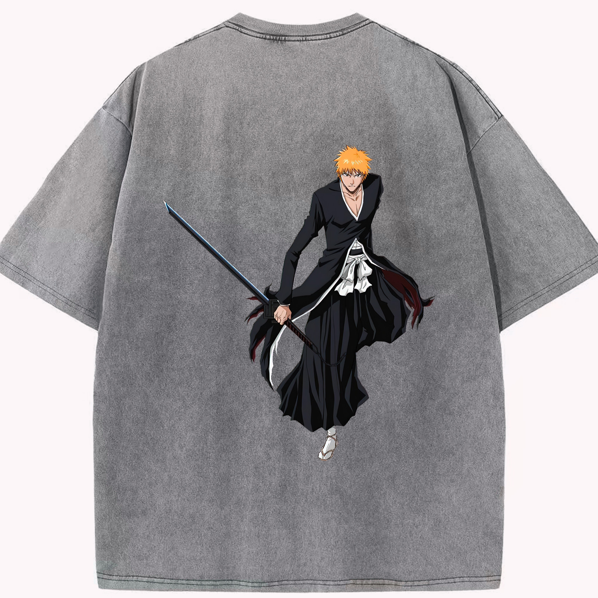 （画像用） ブリーチ 黒崎一護（くろさき いちご）BLEACH Kurosaki Ichigo 綿100% ヴィンテージ風 半袖Tシャツ（背面プリント）
