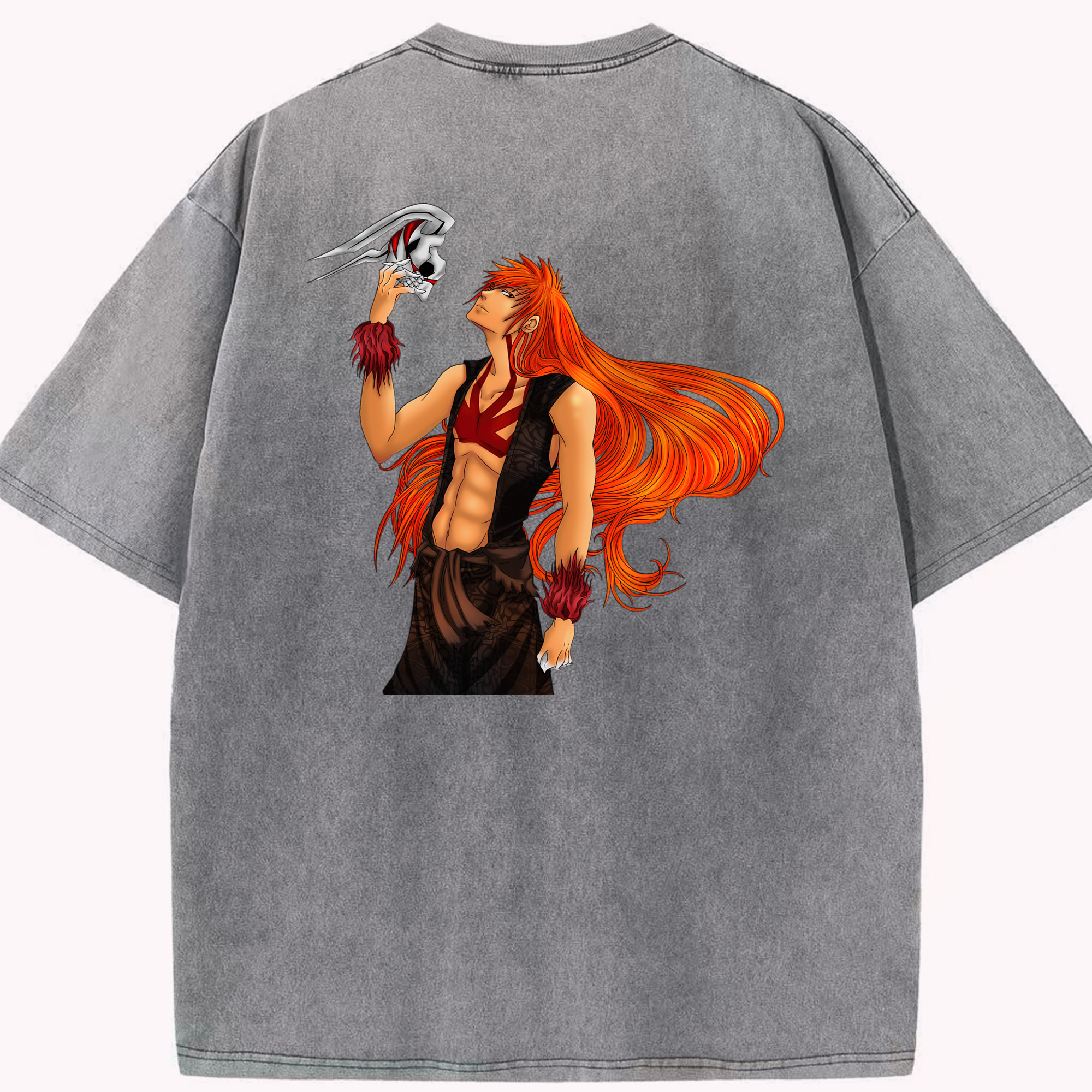 （画像用） ブリーチ 黒崎一護（くろさき いちご）BLEACH Kurosaki Ichigo 綿100% ヴィンテージ風 半袖Tシャツ（背面プリント）