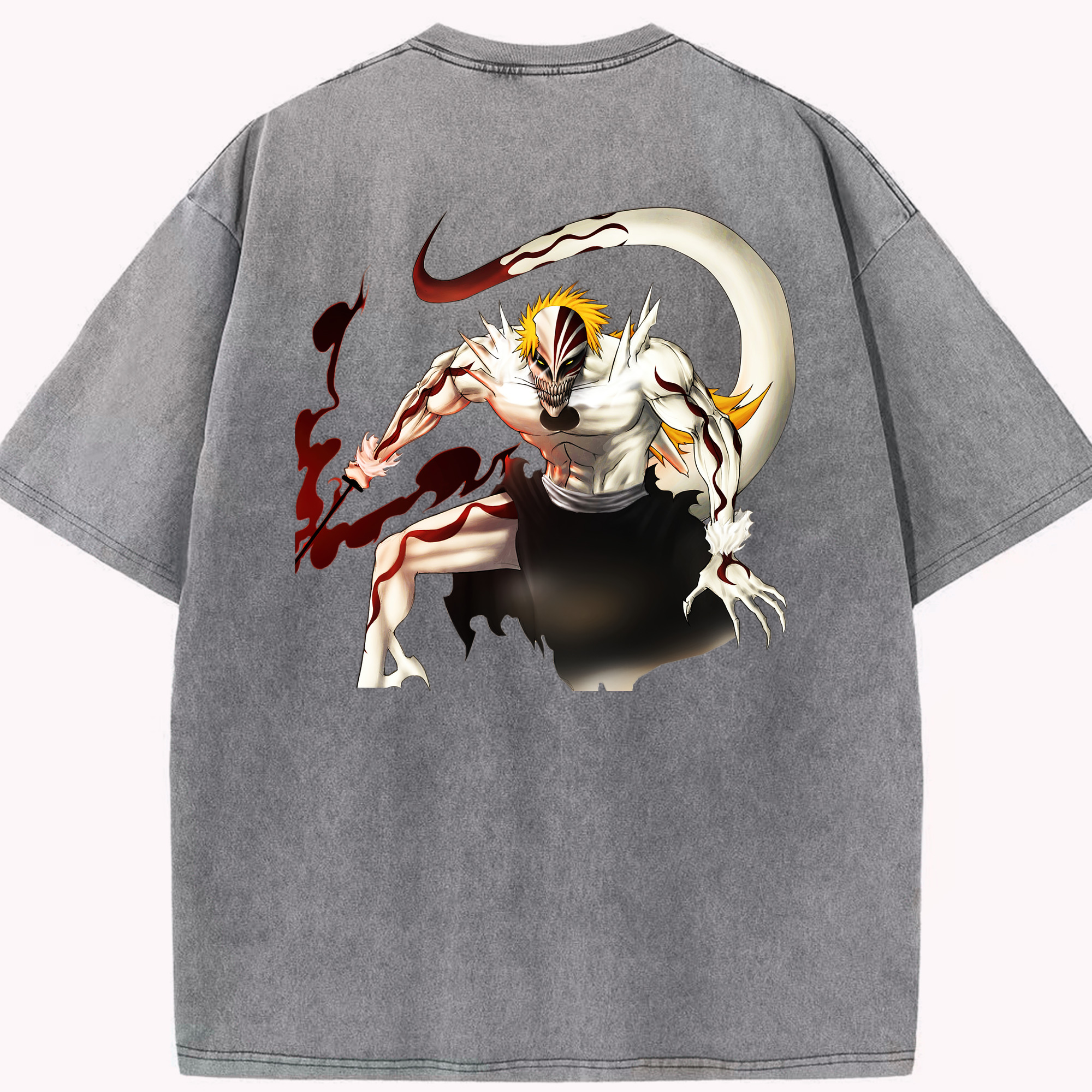 （画像用） ブリーチ 黒崎一護（くろさき いちご）BLEACH Kurosaki Ichigo 綿100% ヴィンテージ風 半袖Tシャツ（背面プリント）
