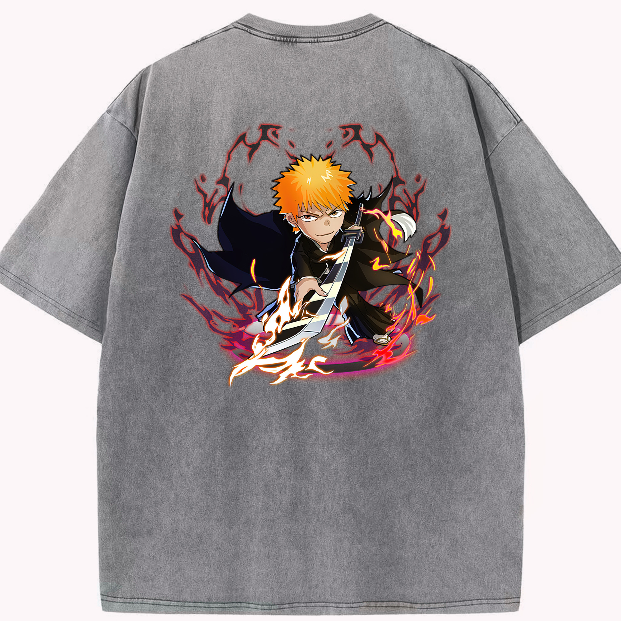 （画像用） ブリーチ 黒崎一護（くろさき いちご）BLEACH Kurosaki Ichigo 綿100% ヴィンテージ風 半袖Tシャツ（背面プリント）
