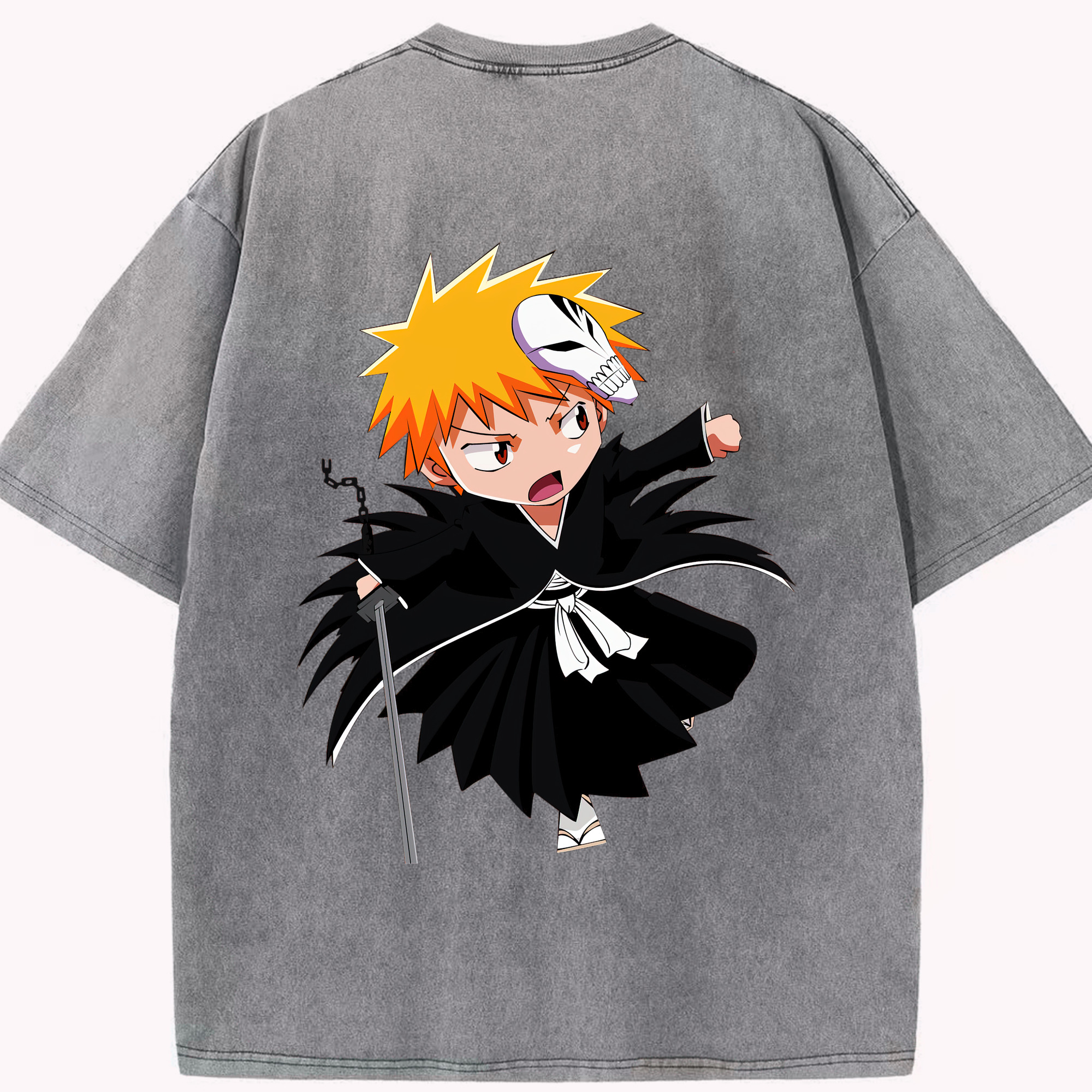 （画像用） ブリーチ 黒崎一護（くろさき いちご）BLEACH Kurosaki Ichigo 綿100% ヴィンテージ風 半袖Tシャツ（背面プリント）